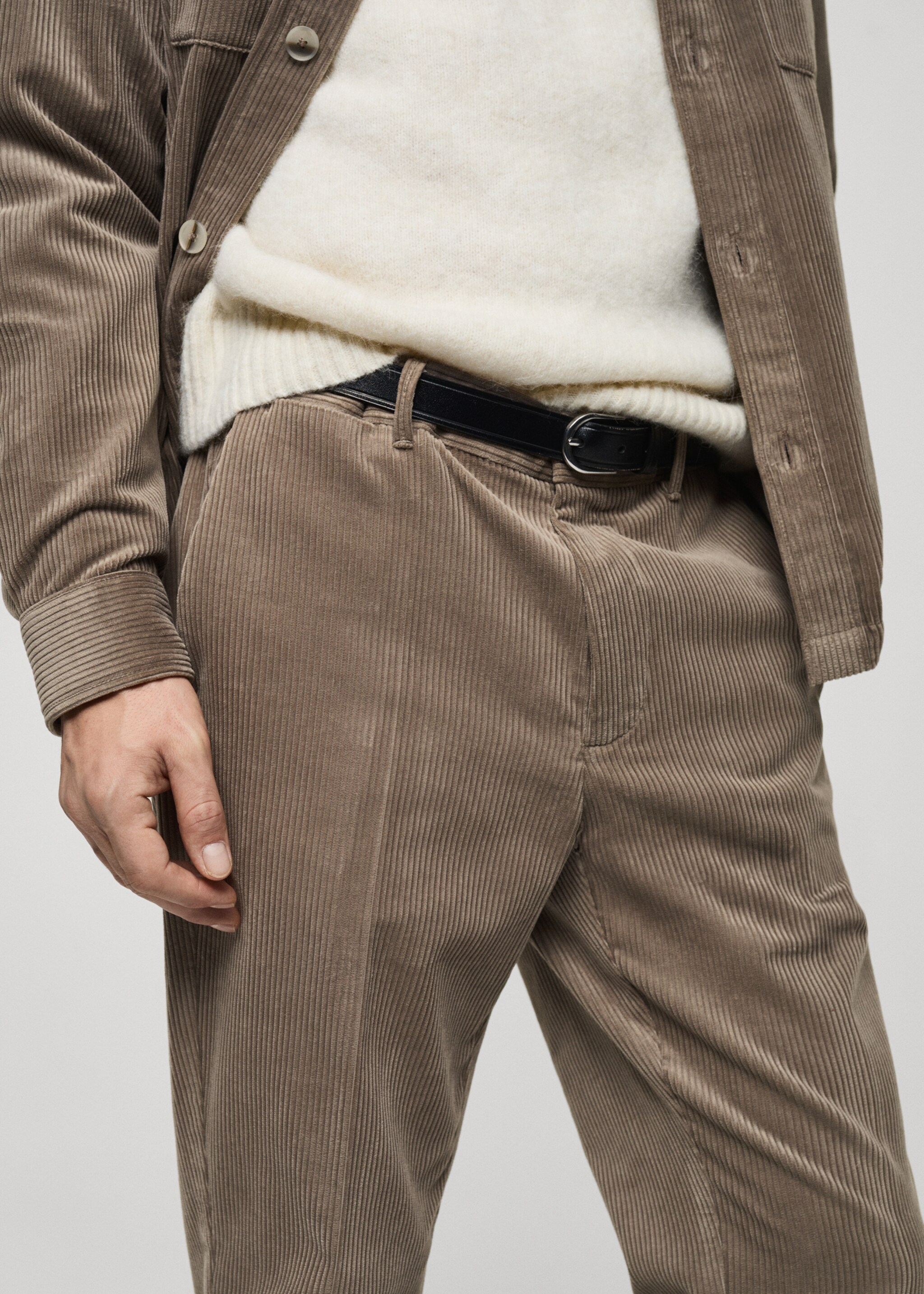 Corduroy regular-fit trousers - Details of the article 1, Mink Grey. Ref: 87030581-00.