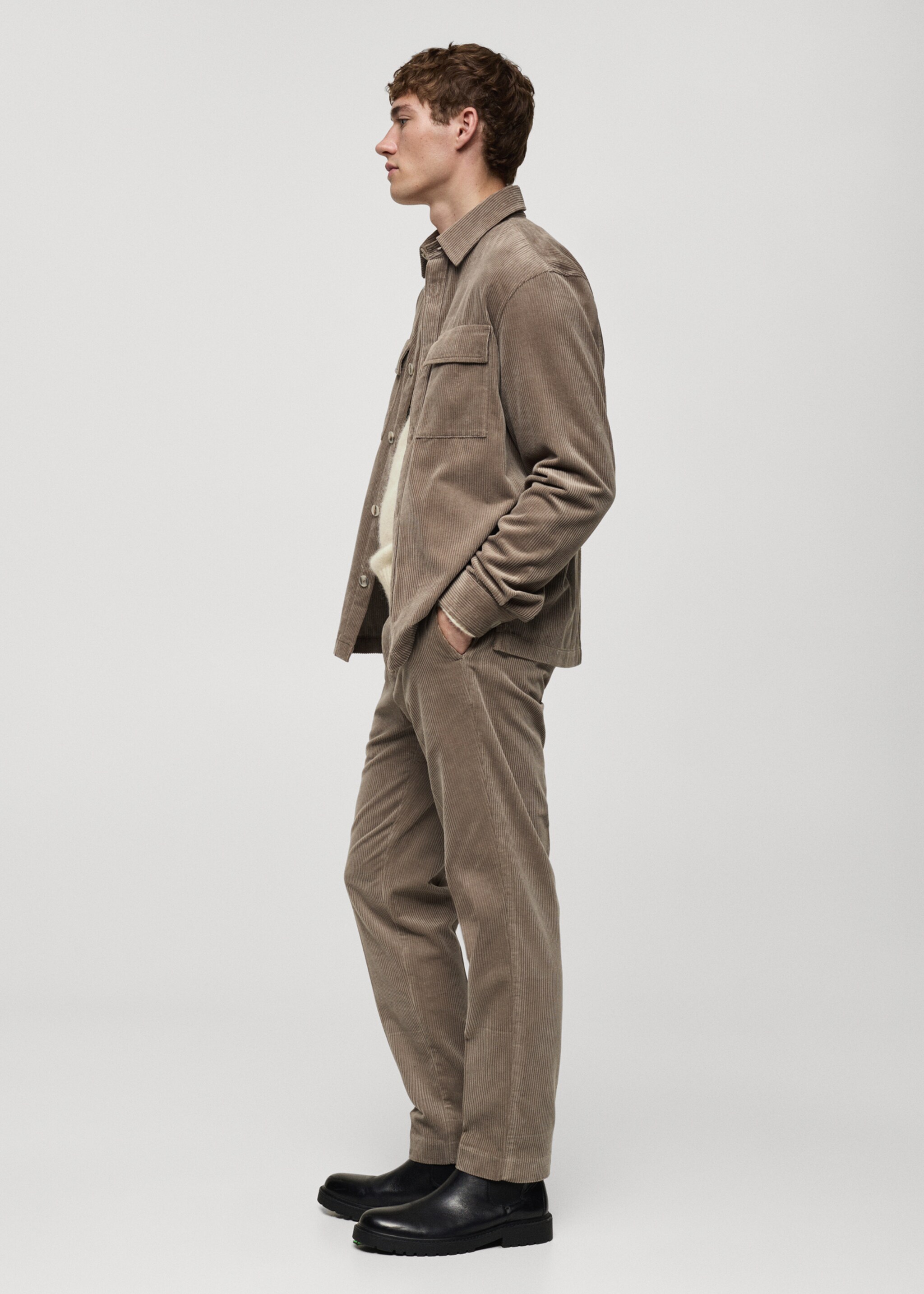 Corduroy regular-fit trousers - Details of the article 2, Mink Grey. Ref: 87030581-00.