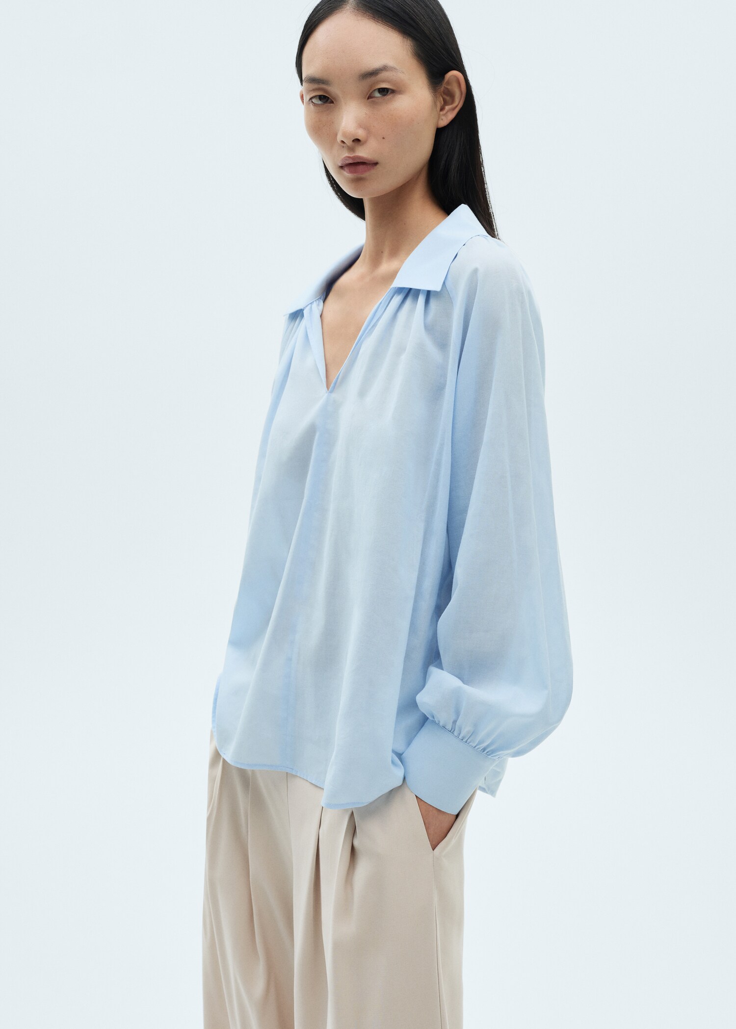 Puffed sleeves cotton blouse - Medium plane