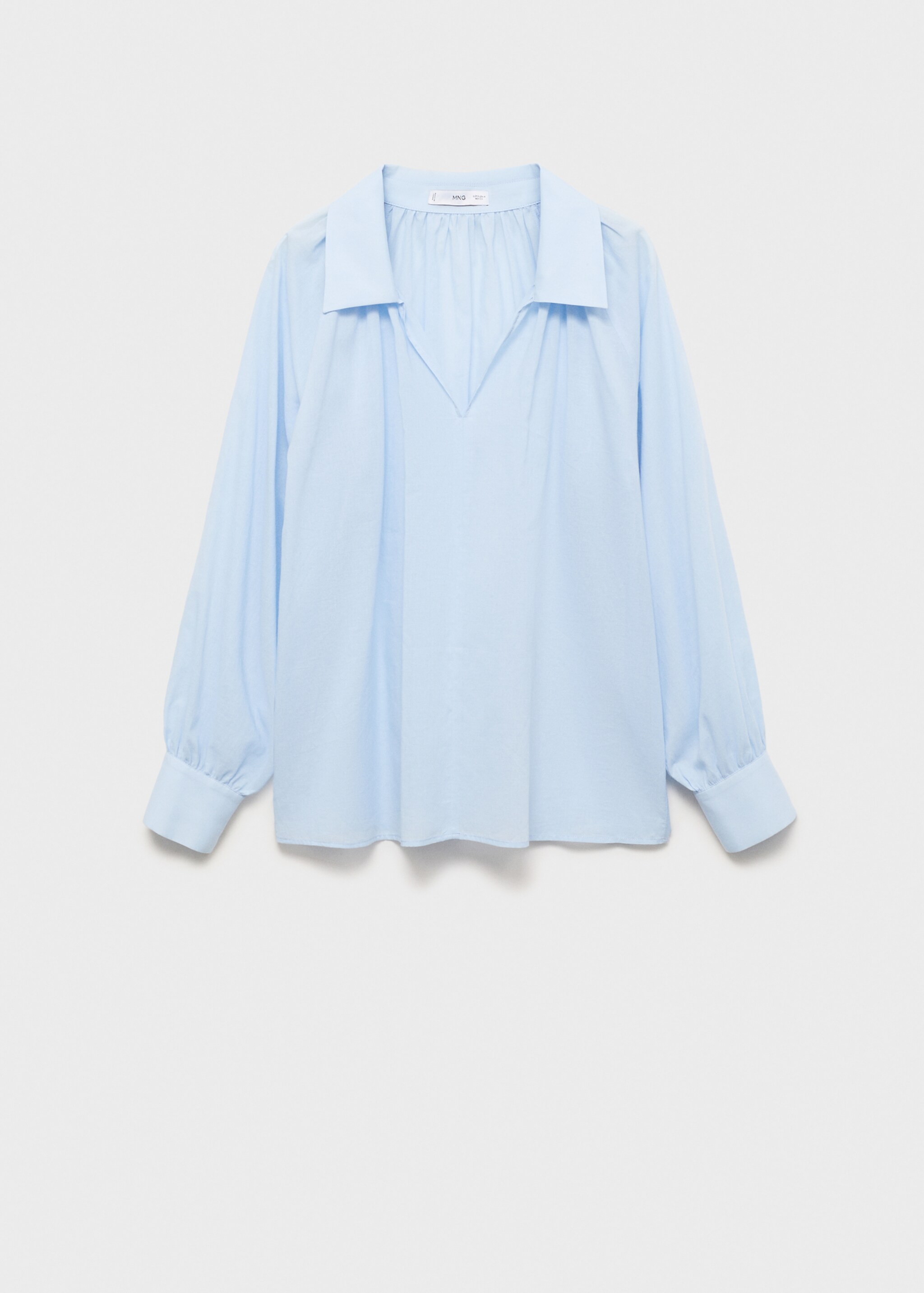 Puffed sleeves cotton blouse - Article without model, Blue. Ref: 87030585-00.