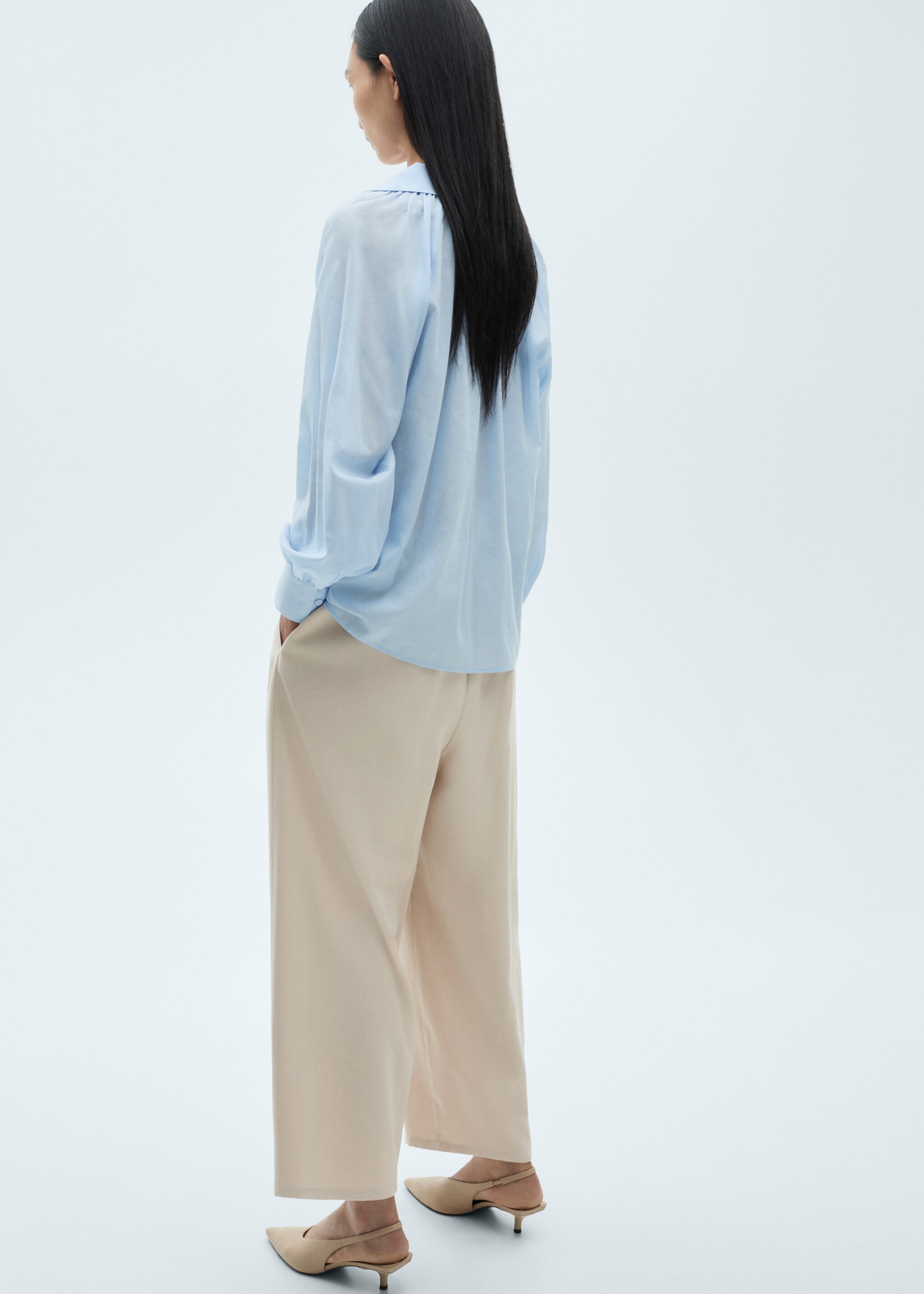 Puffed sleeves cotton blouse - Reverse of the article, Blue. Ref: 87030585-00.