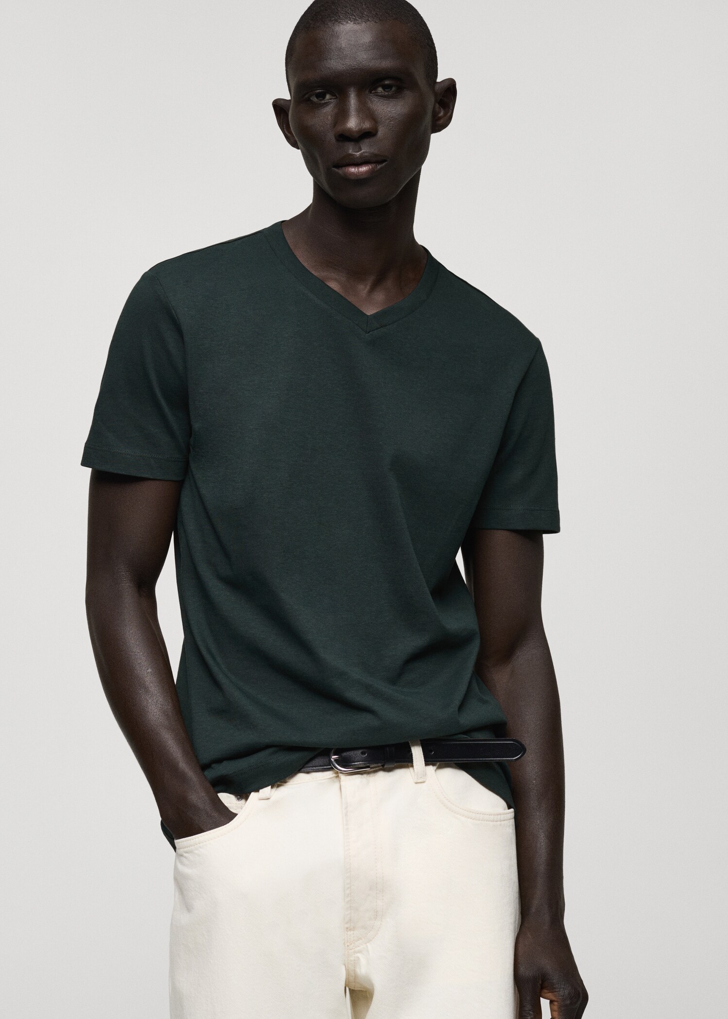 100% cotton slim-fit V-neck t-shirt - Medium plane