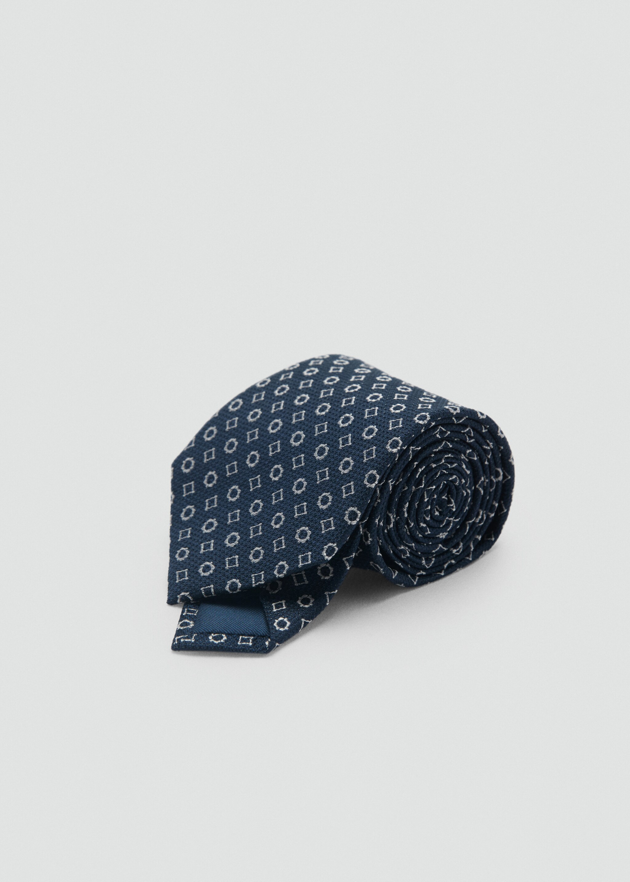 Corbata seda dibuix geomètric - Pla mig, Blau marí fosc. Ref: 87030611-00.