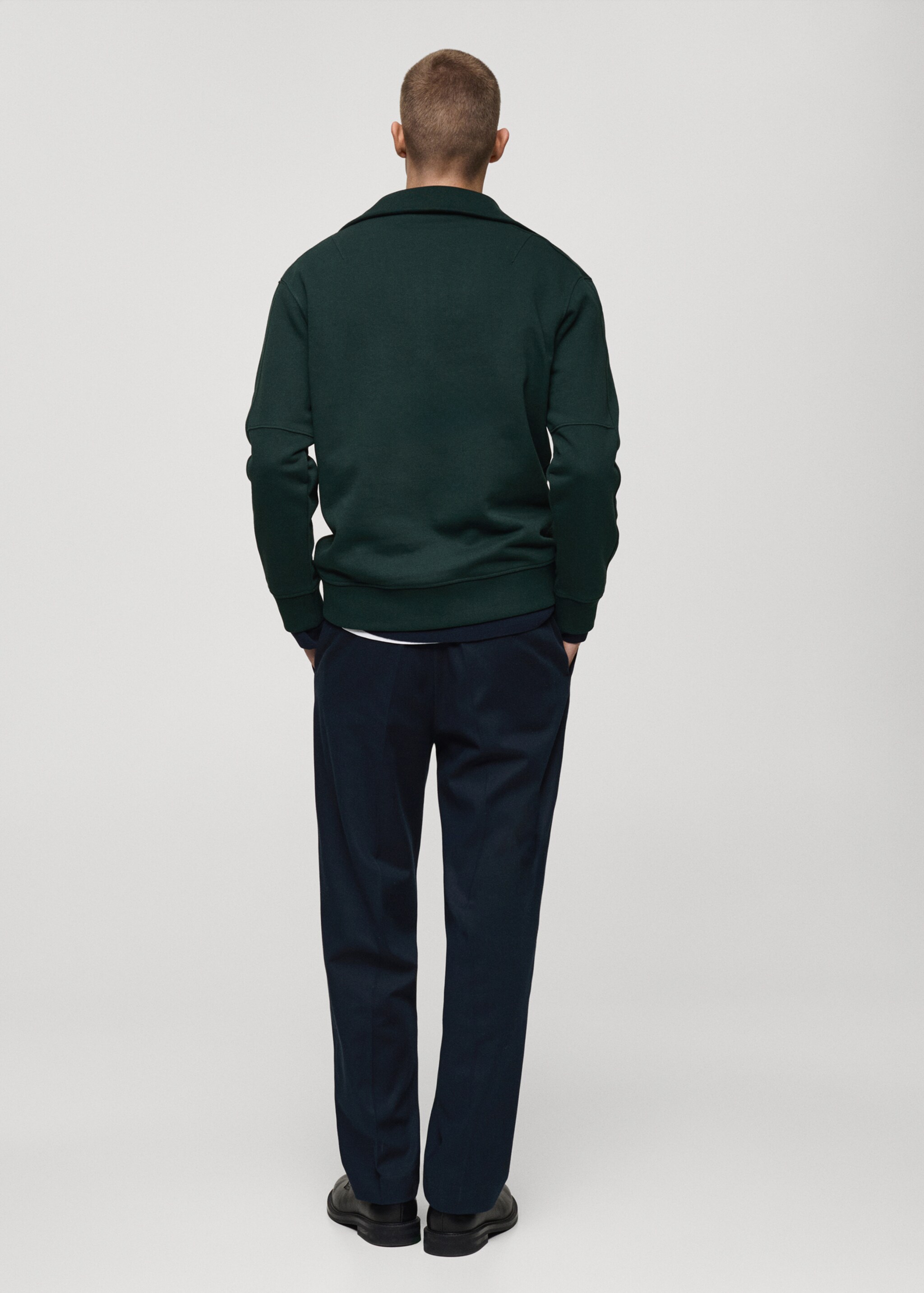 Regular-fit zip-neck sweatshirt - Reverse of the article, Green. Ref: 87030617-00.