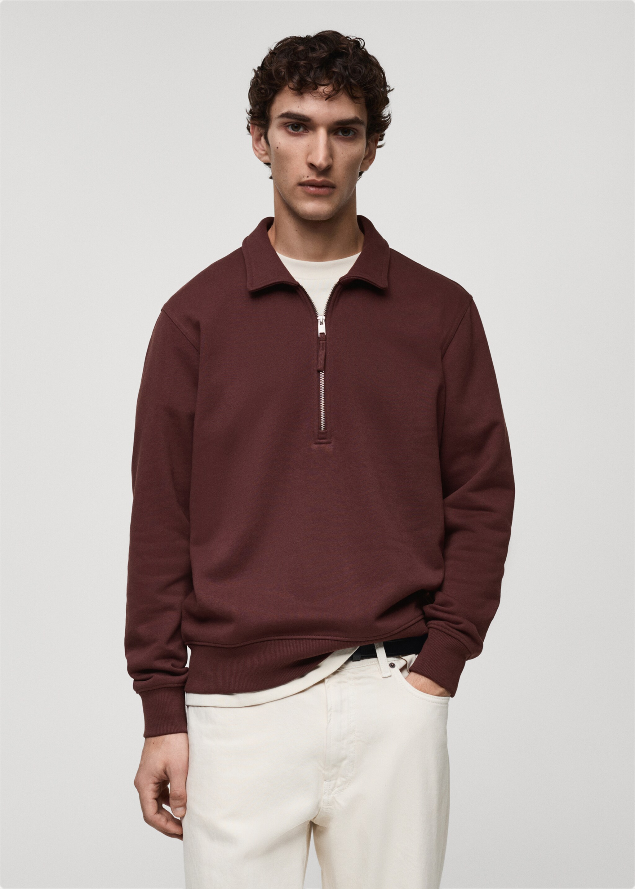 Sweat-shirt polo coton regular-fit - Plan moyen, Bordeaux. Ref: 87030618-00.