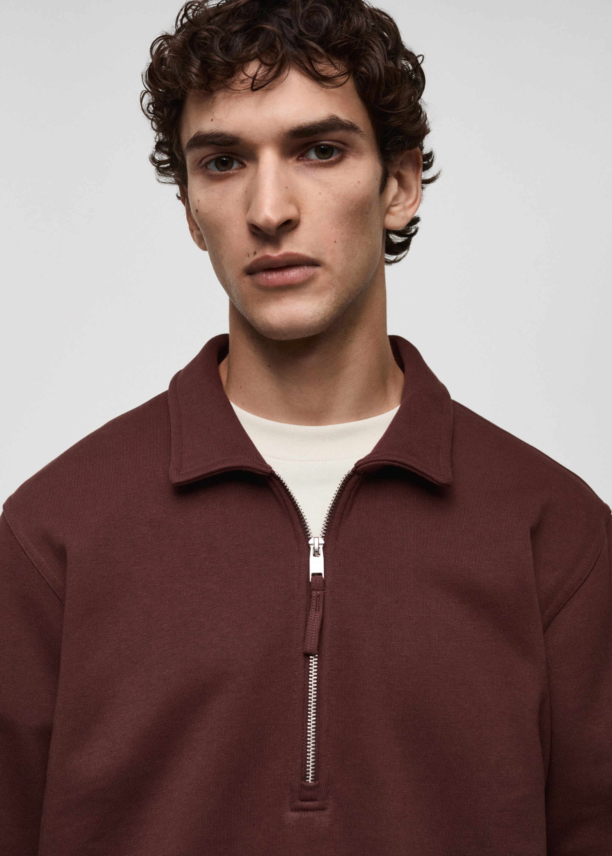 Sweat-shirt polo coton regular-fit - Détail de l'article 1, Bordeaux. Ref: 87030618-00.