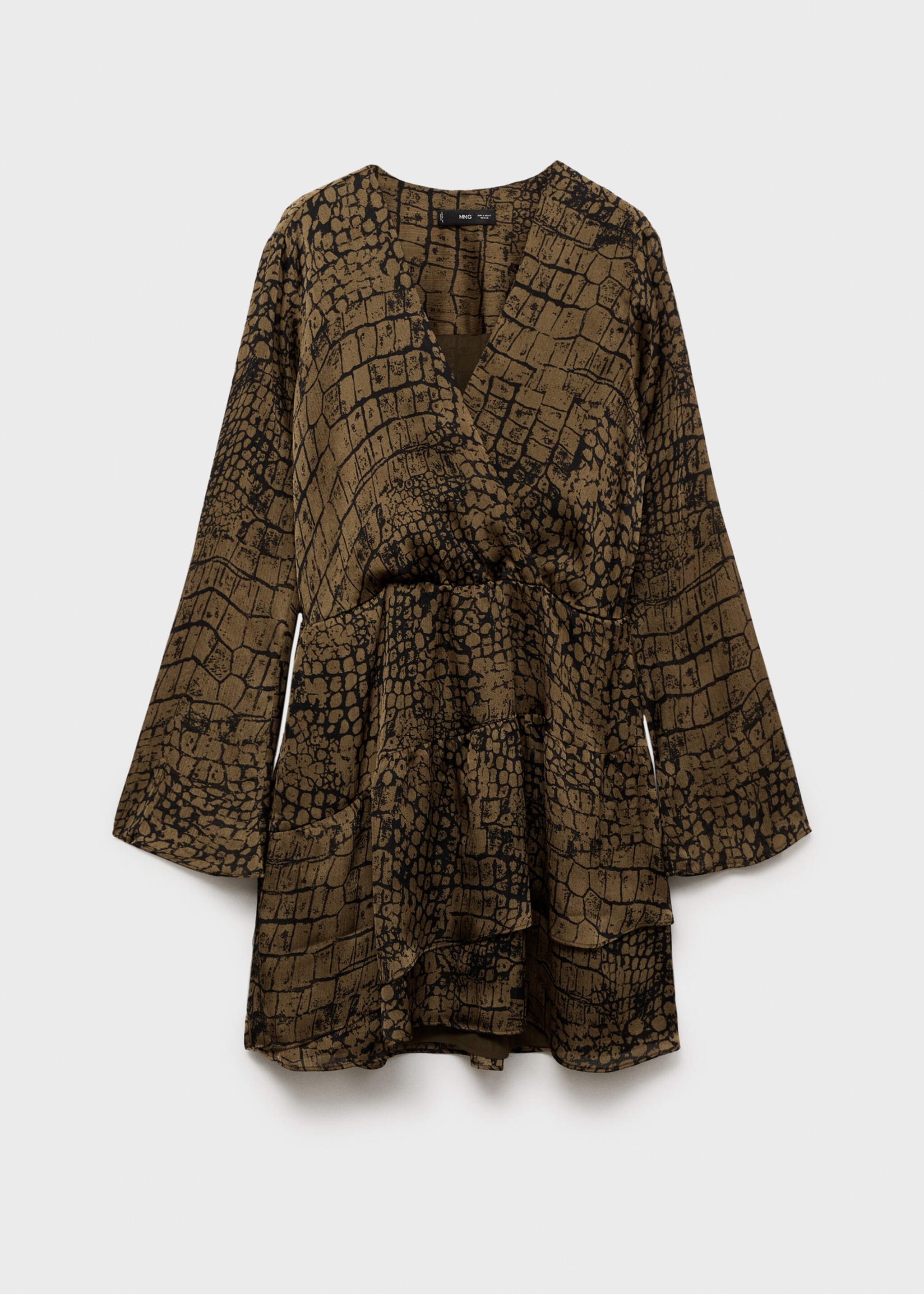 Vestido com folhos e estampado animal - Artigo sem modelo, Castanho. Ref: 87030621-00.