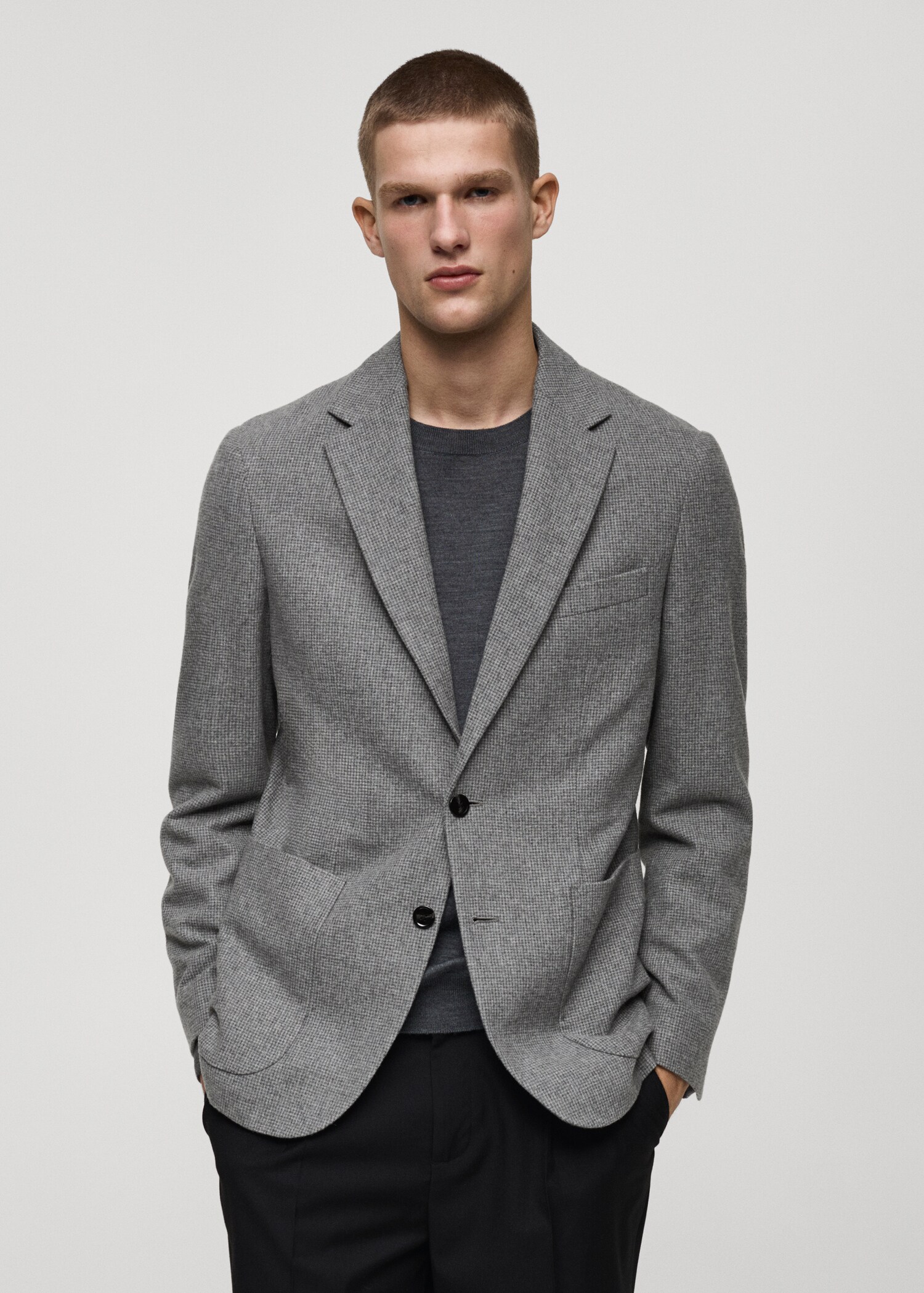 Slim-fit micro-houndstooth wool jacket - Medium plane