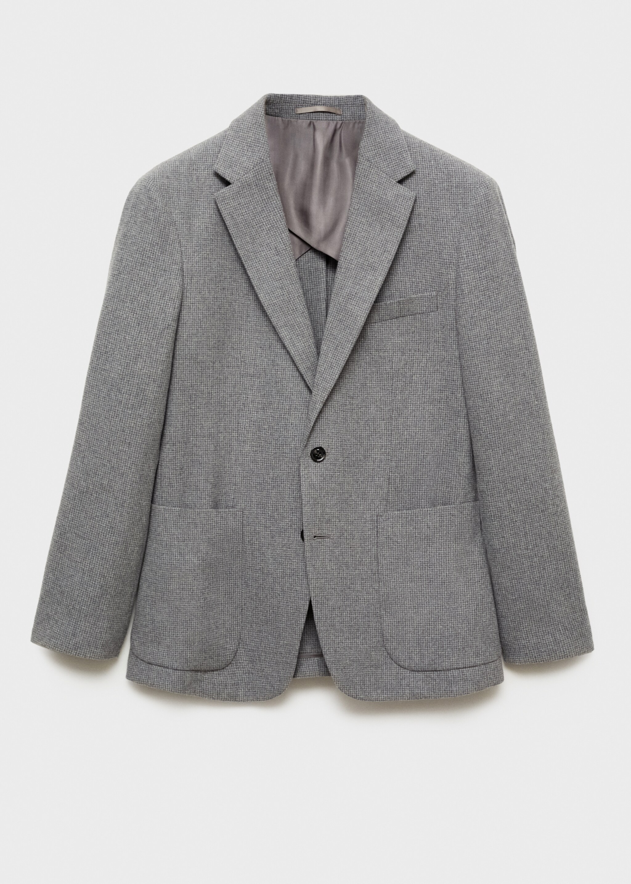 Slim-fit micro-houndstooth wool jacket - Article without model, Grey. Ref: 87030631-00.