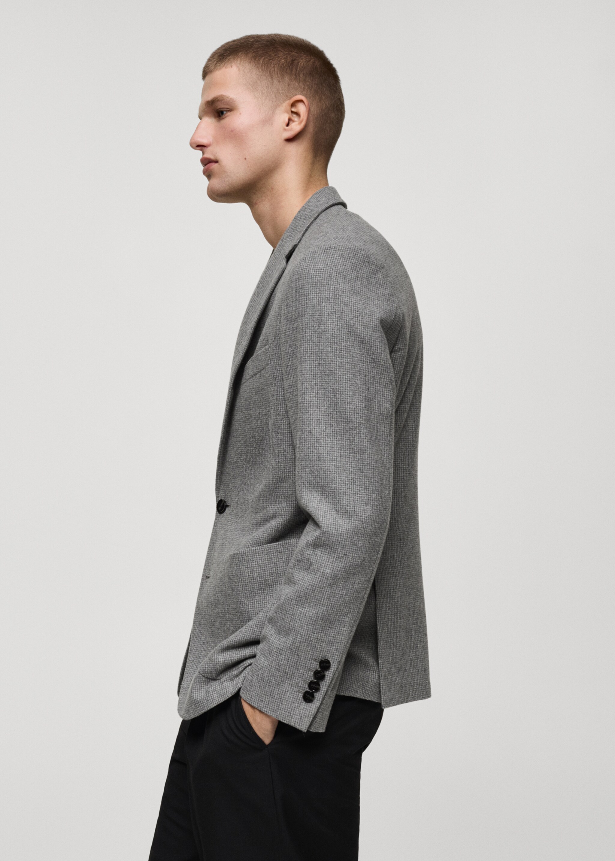 Slim-fit micro-houndstooth wool jacket - Details of the article 2, Grey. Ref: 87030631-00.