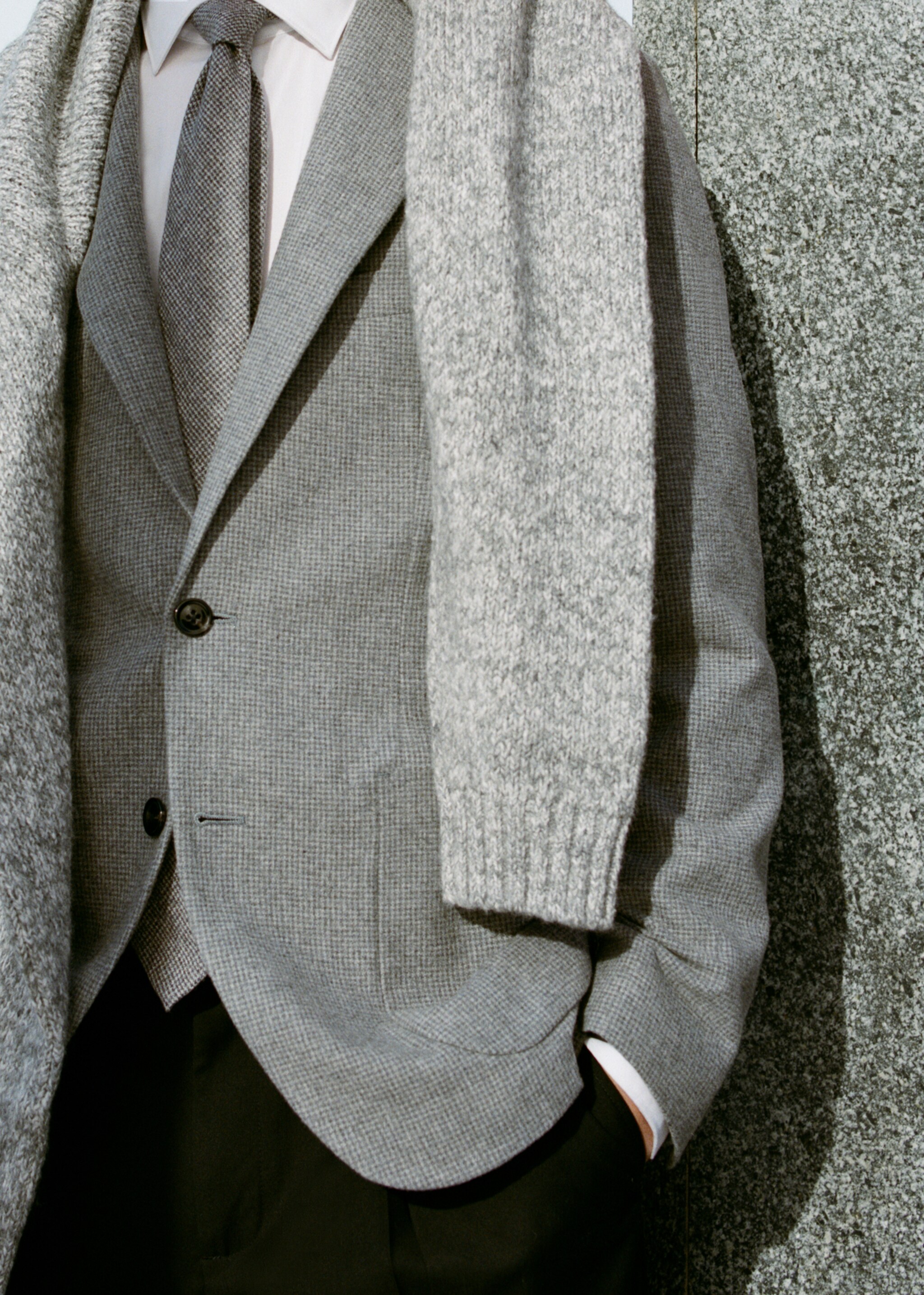 Slim-fit micro-houndstooth wool jacket - Details of the article 5, Grey. Ref: 87030631-00.