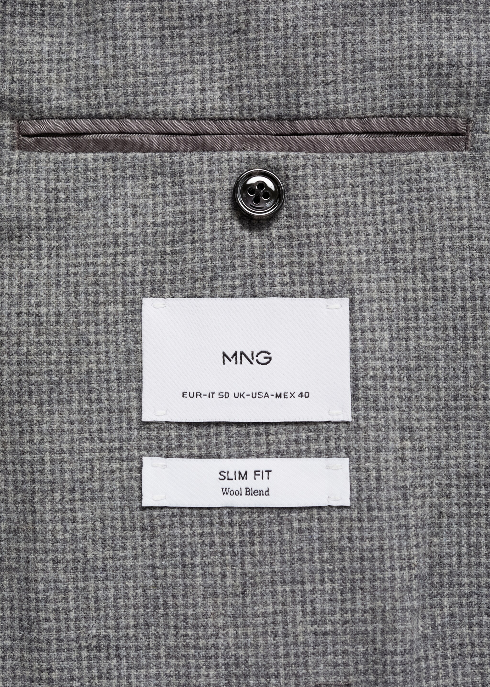 Slim-fit micro-houndstooth wool jacket - Details of the article 8, Grey. Ref: 87030631-00.