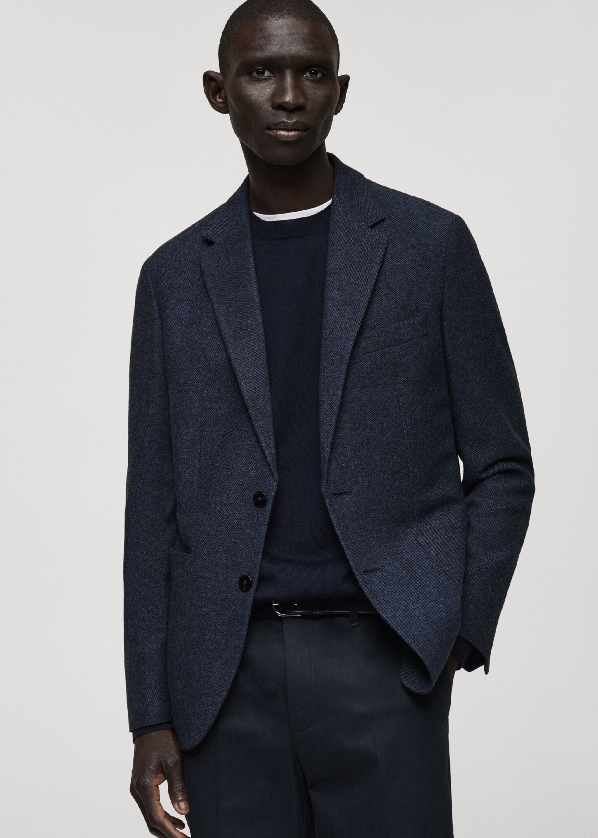 Slim-Fit-Blazer aus Wollgemisch - Mittlere Ansicht, Blau. Ref: 87030632-00.