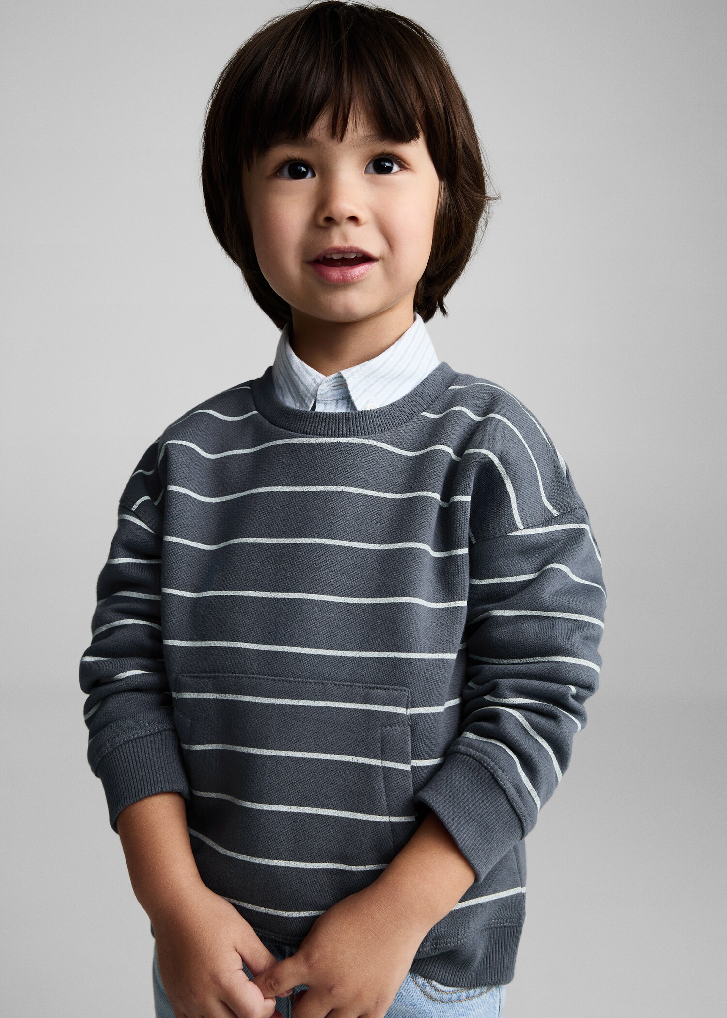 Gestreiftes Baumwoll-Sweatshirt - Mittlere Ansicht