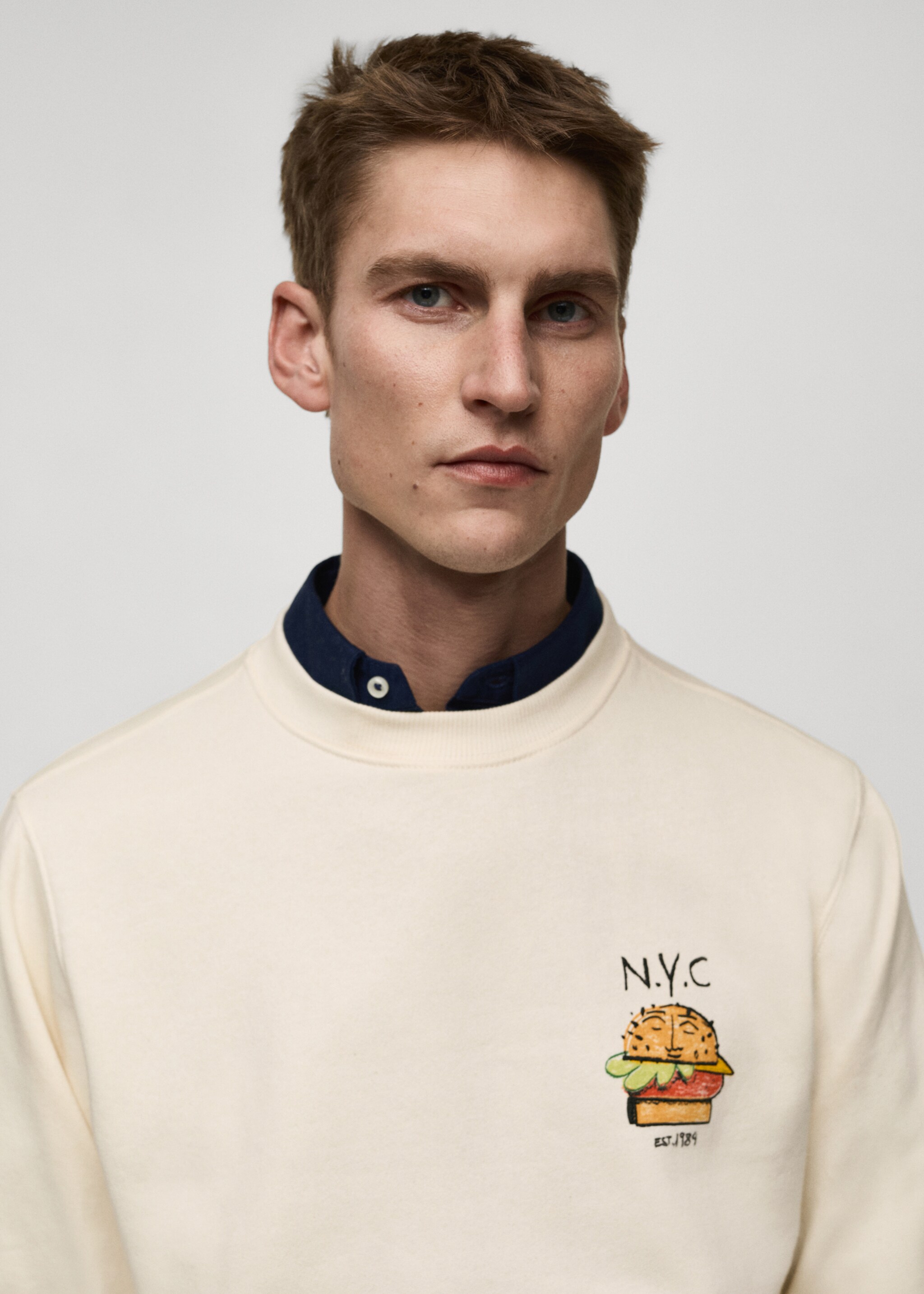 Graphic-print cotton sweatshirt - Details of the article 1, Ecru. Ref: 87030638-00.