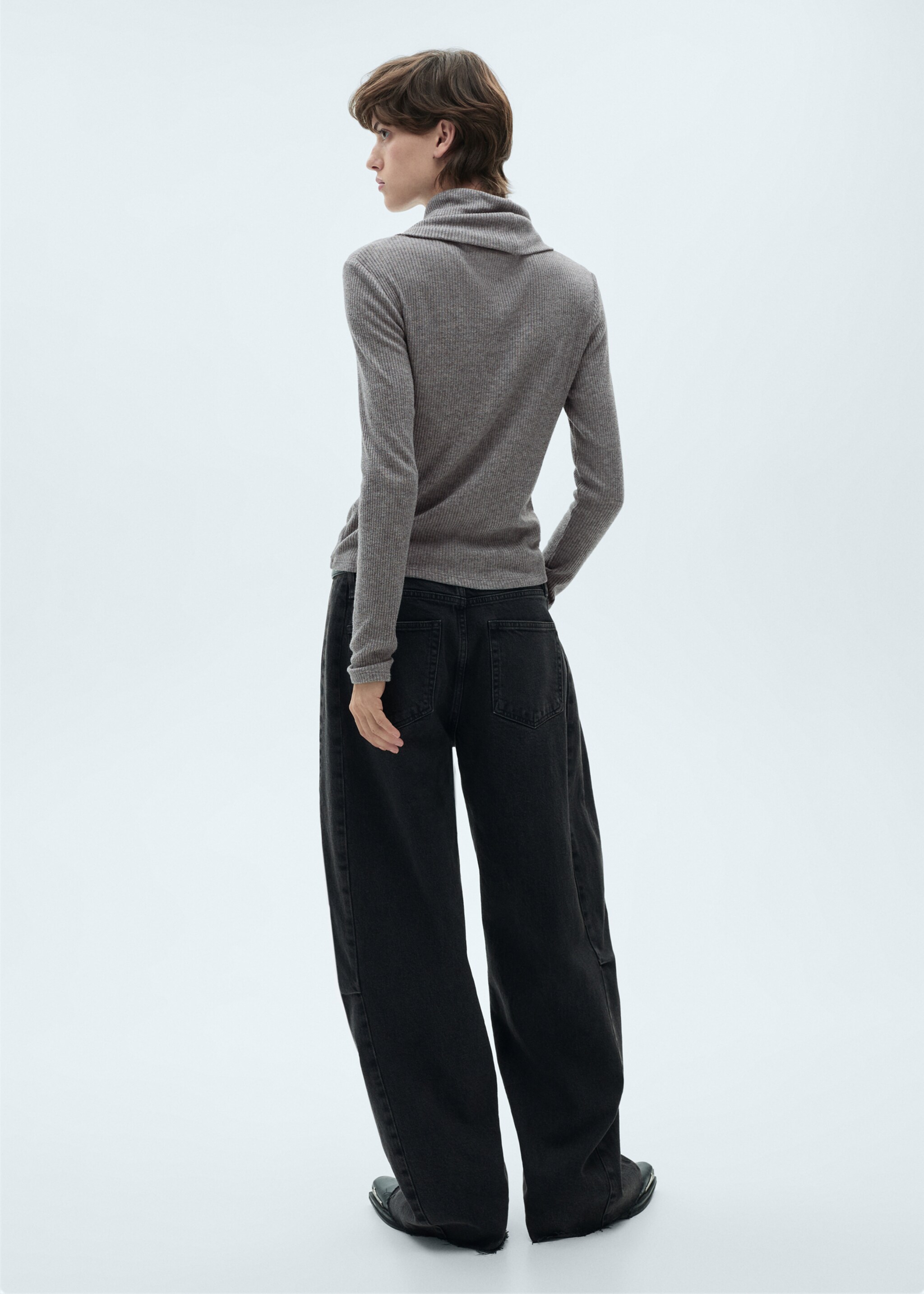 Geribd T-shirt met col - Achterkant van het artikel, Grijs. Ref: 87030639-00.