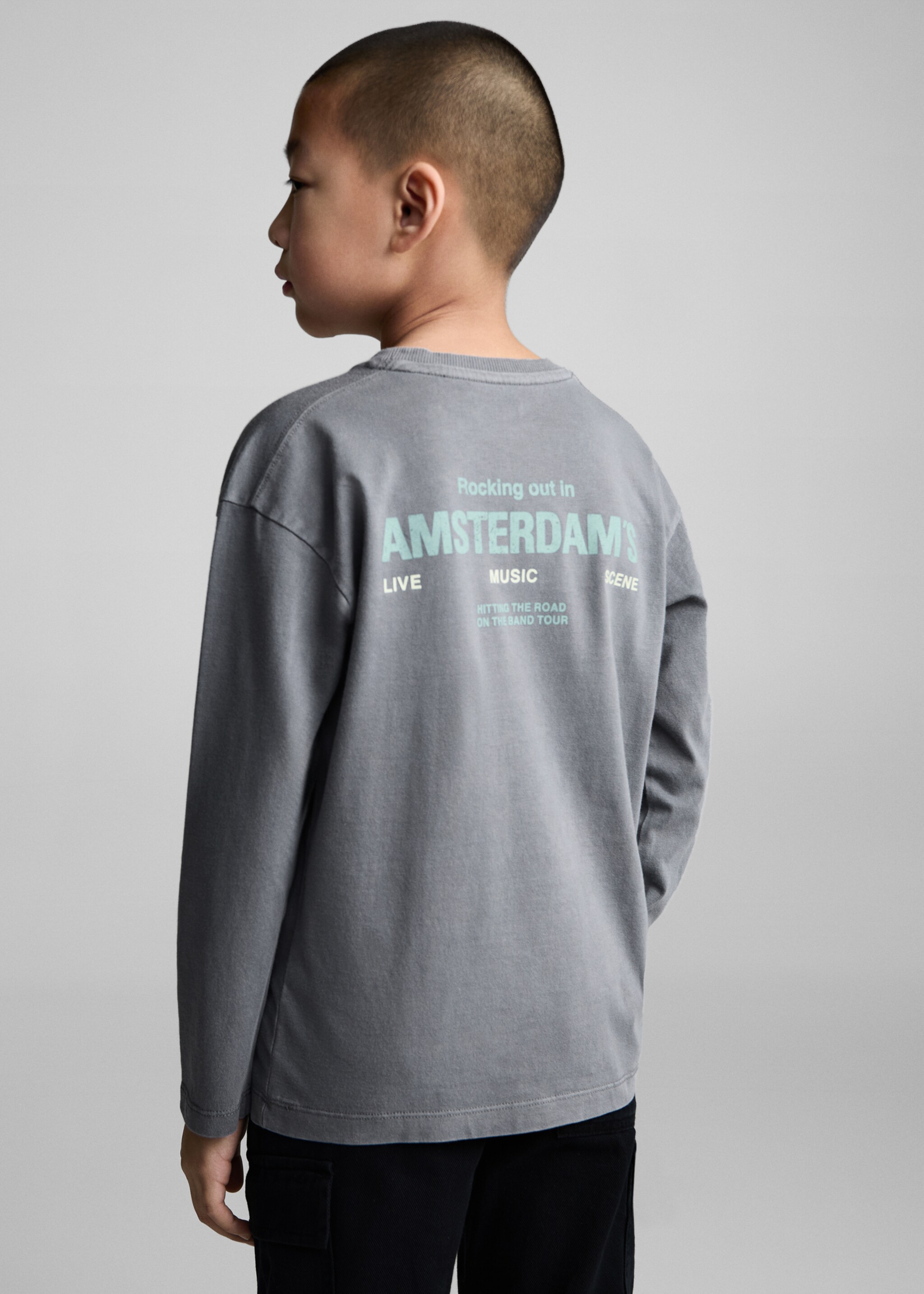 Washed-effect cotton t-shirt - Medium plane, Charcoal. Ref: 87030643-00.