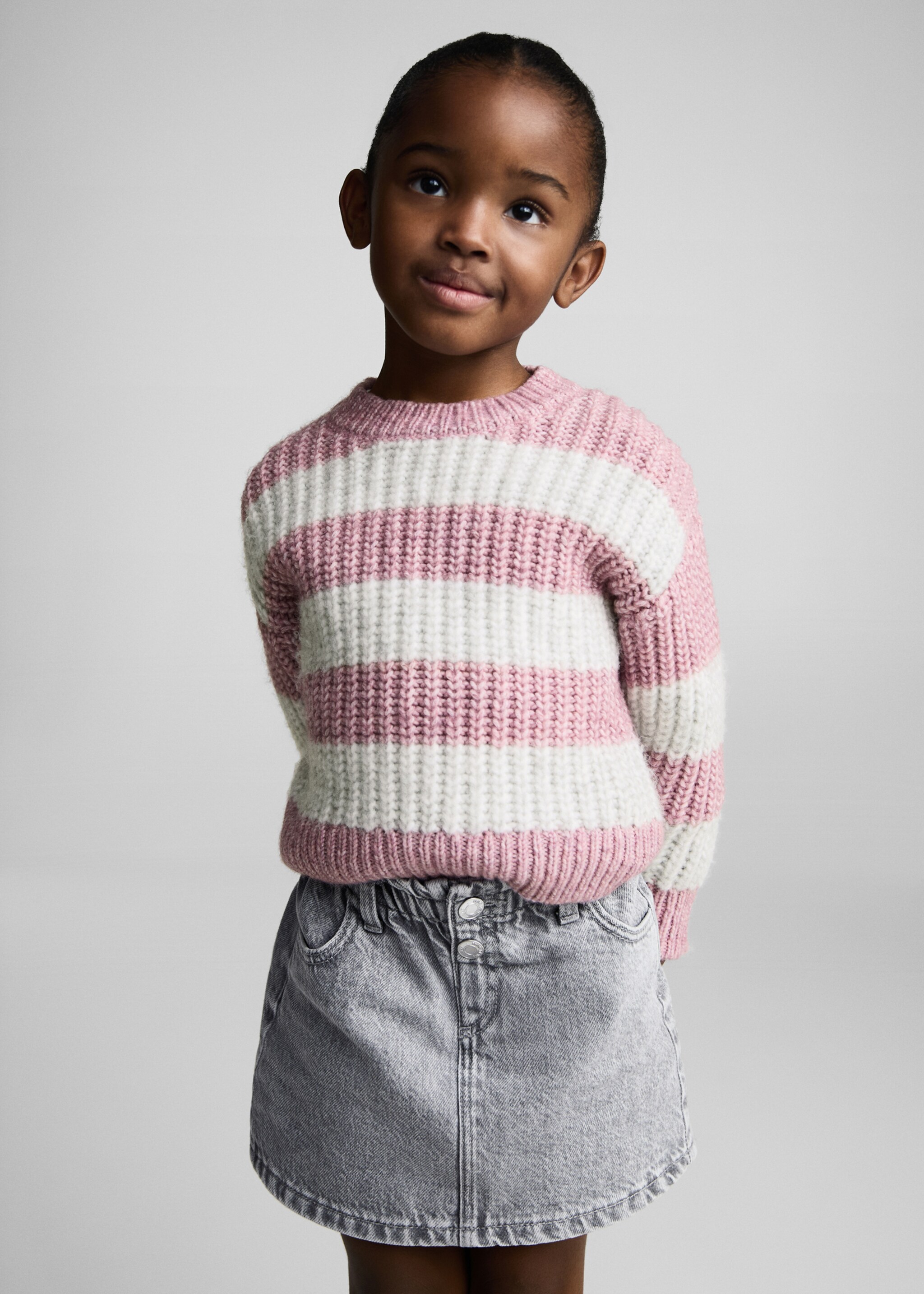 Striped rib sweater - Medium plane, Pink. Ref: 87030648-00.