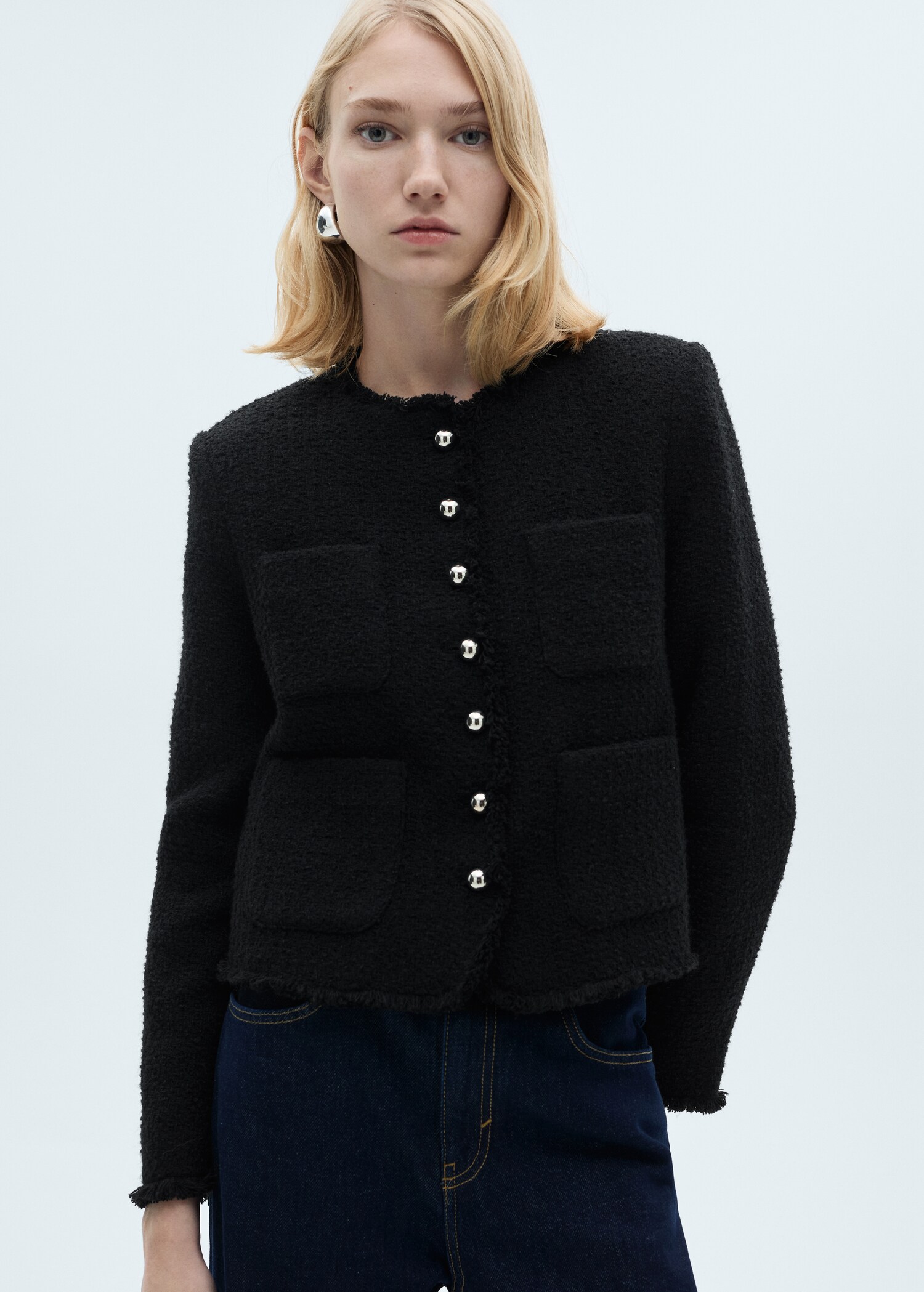 Veste tweed boutons bijoux - Plan moyen