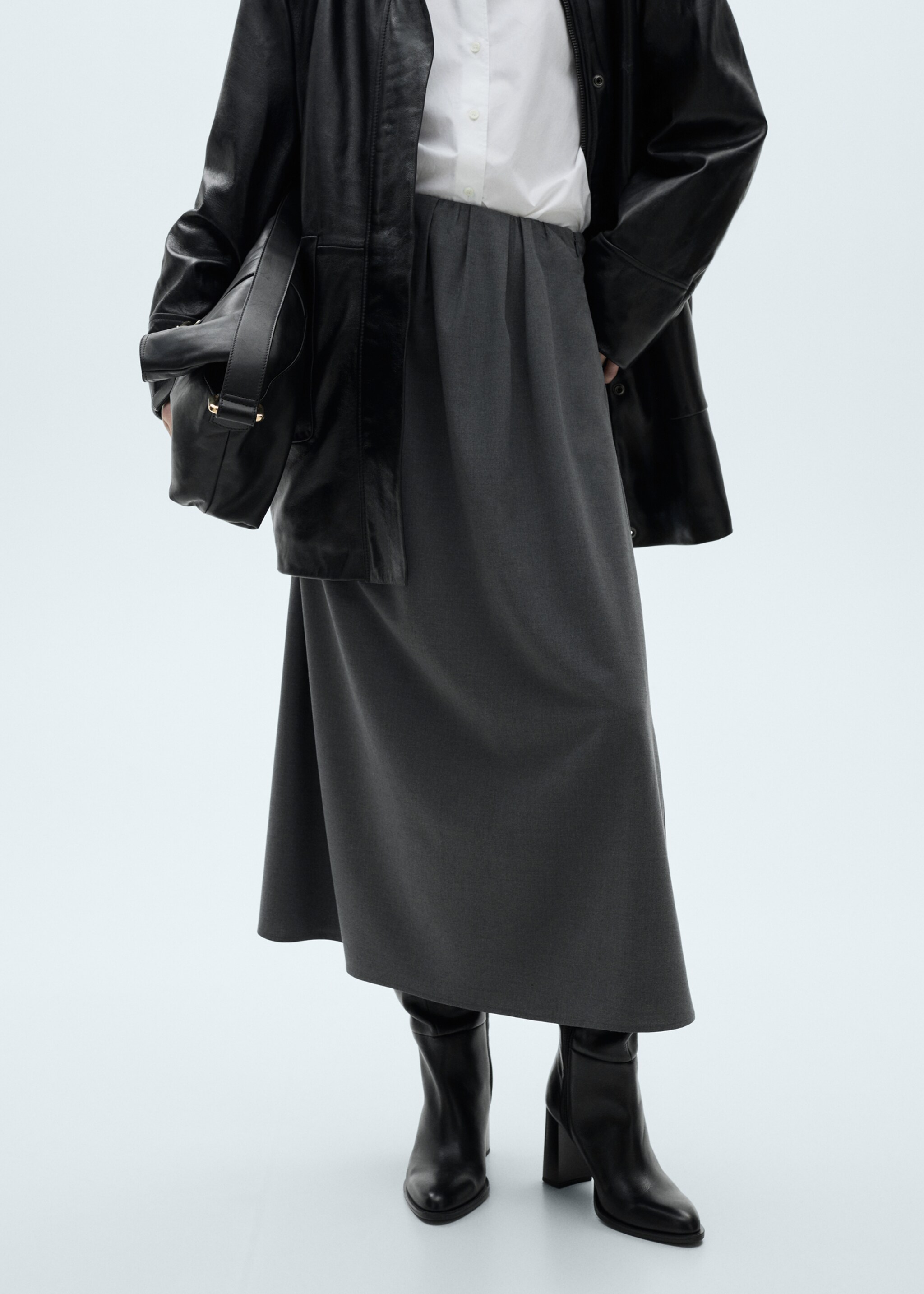 A-line pleated skirt - Medium plane, Grey. Ref: 87030654-00.