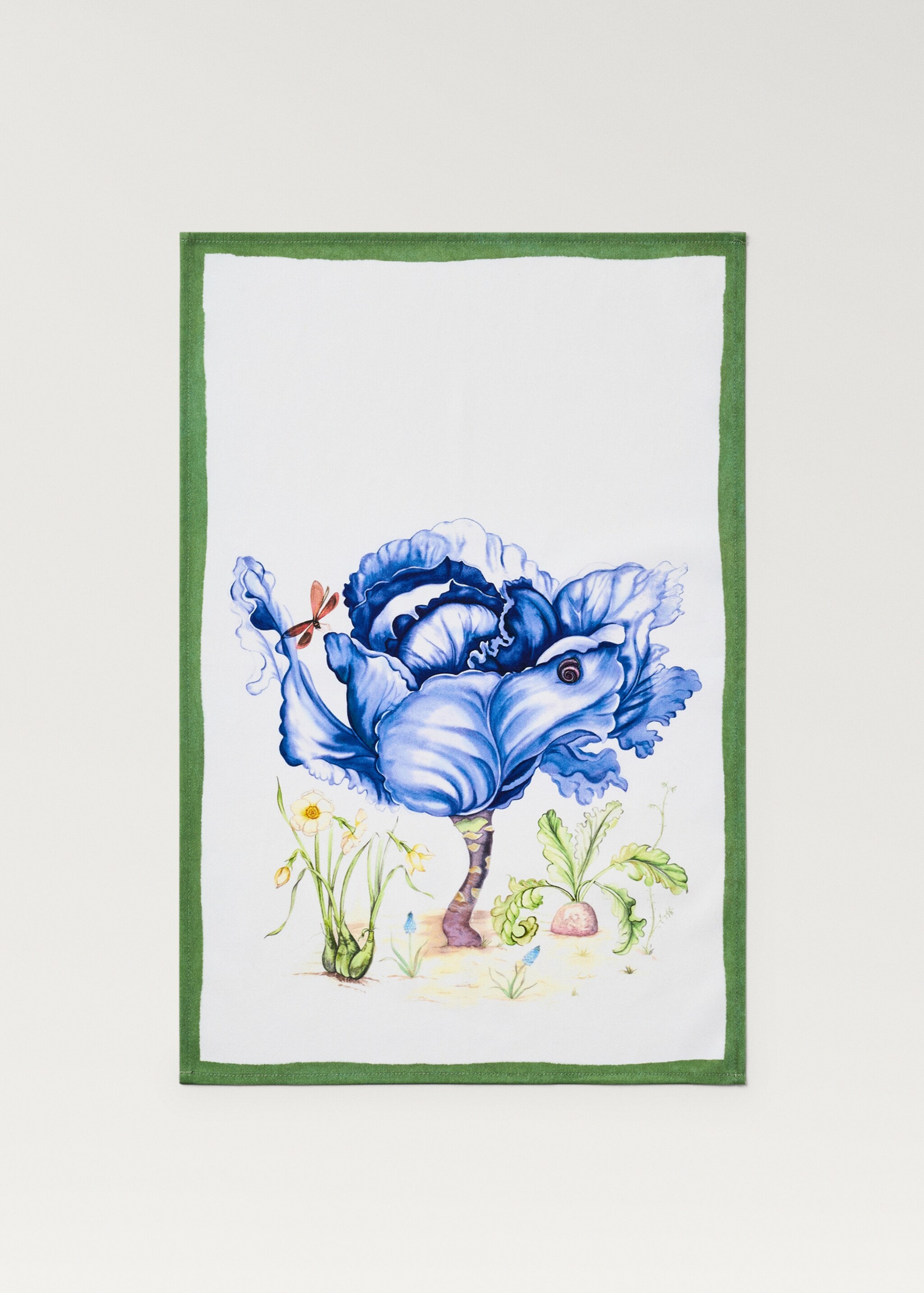 Floral-print cotton kitchen towel - Details of the article 1, Lilac. Ref: 87030657-00.