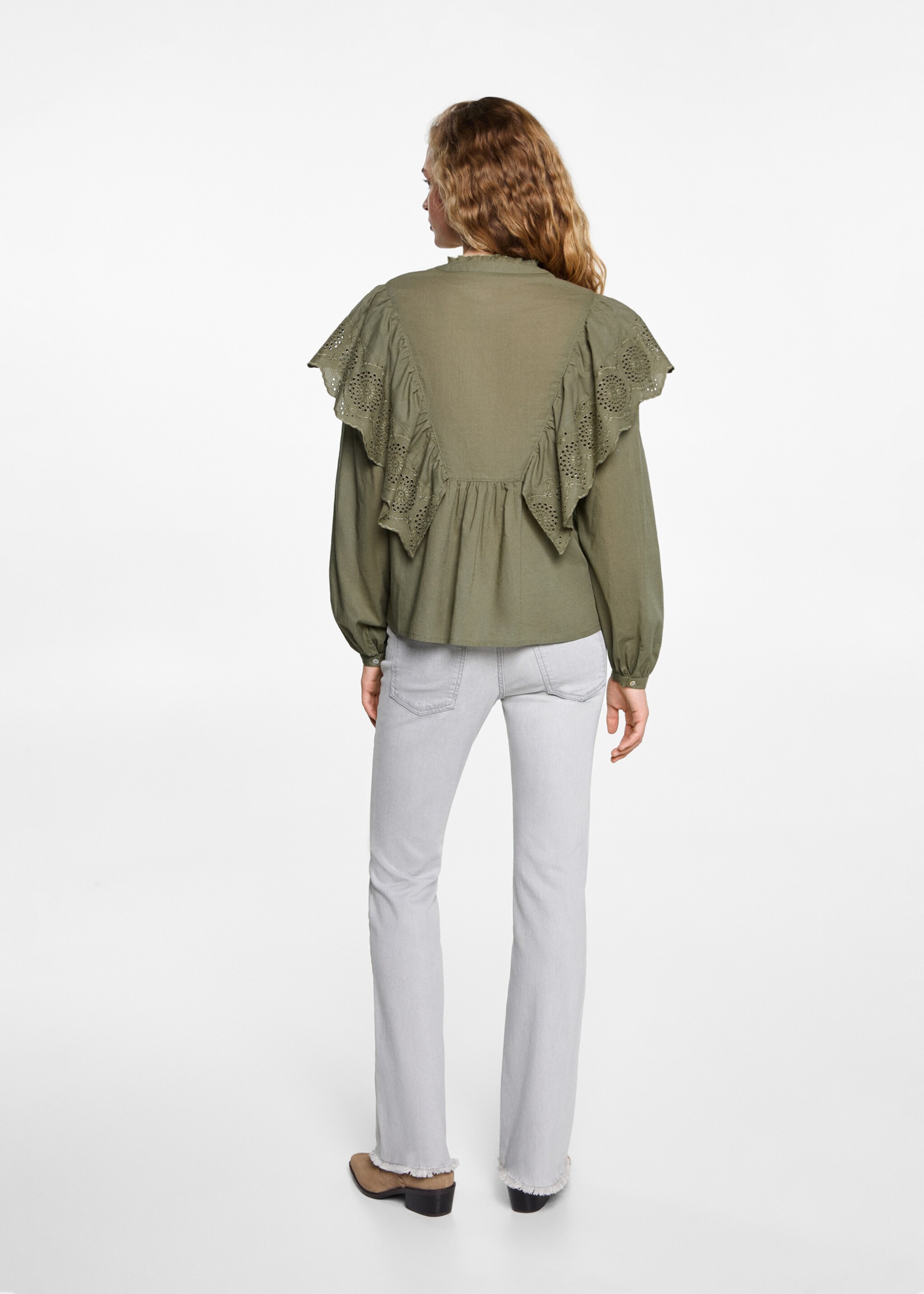 Ruffled blouse - Reverse of the article, Khaki. Ref: 87031519-00.