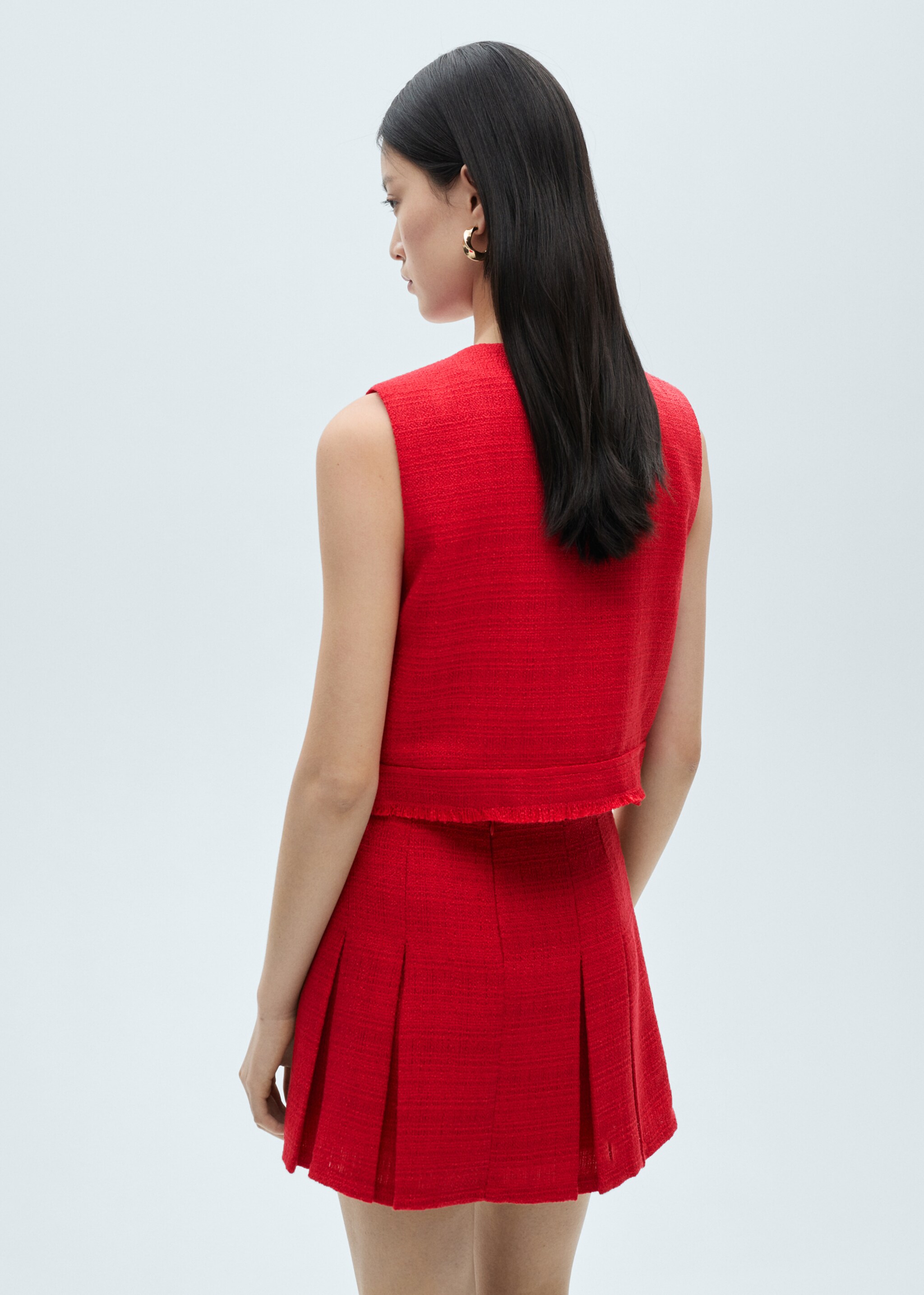 Jupe plissée tweed - Verso de l’article, Rouge. Ref: 87032531-00.