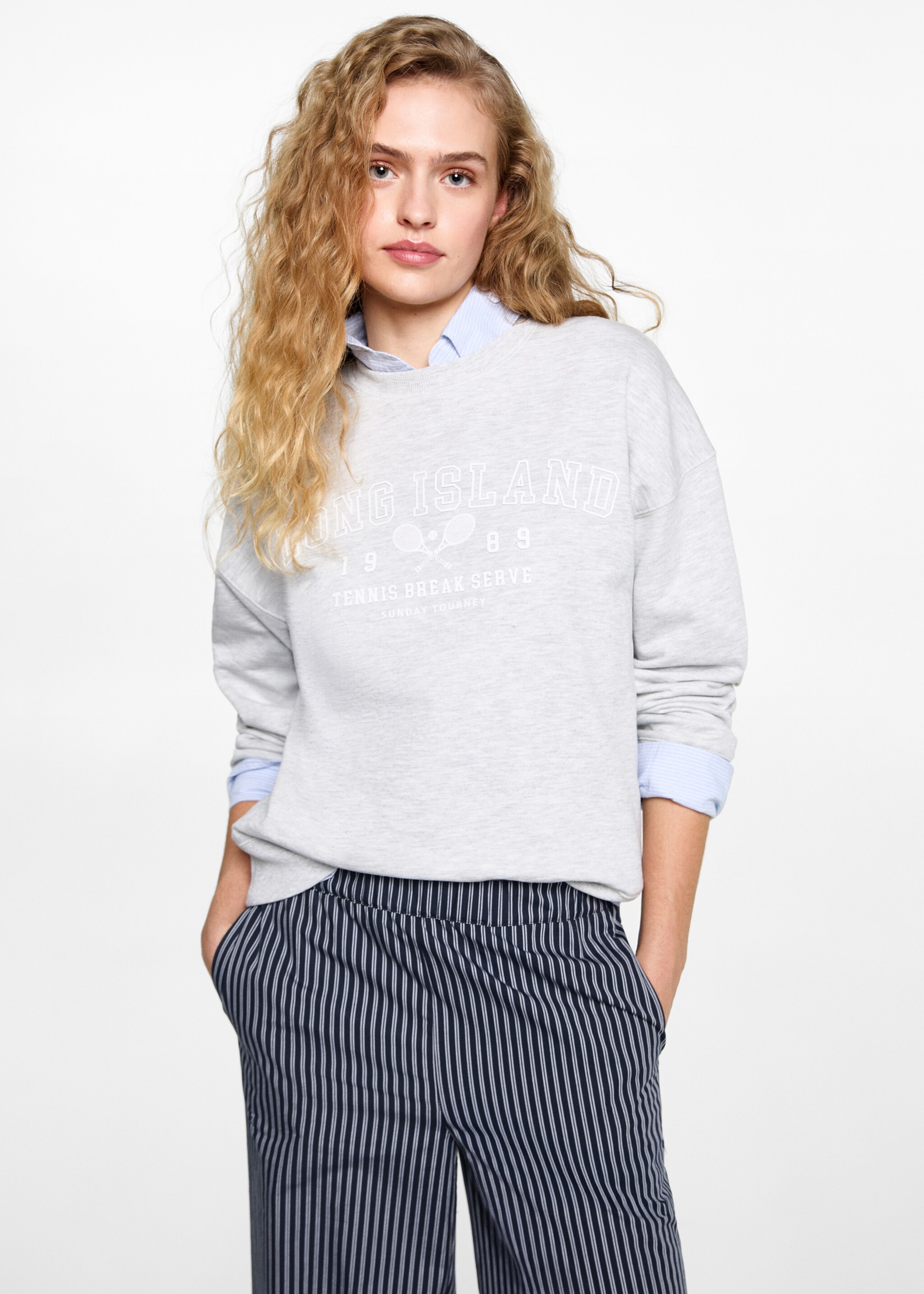 Pantalón fluido rayas - Plano medio, Azul marino oscuro. Ref: 87032541-00.