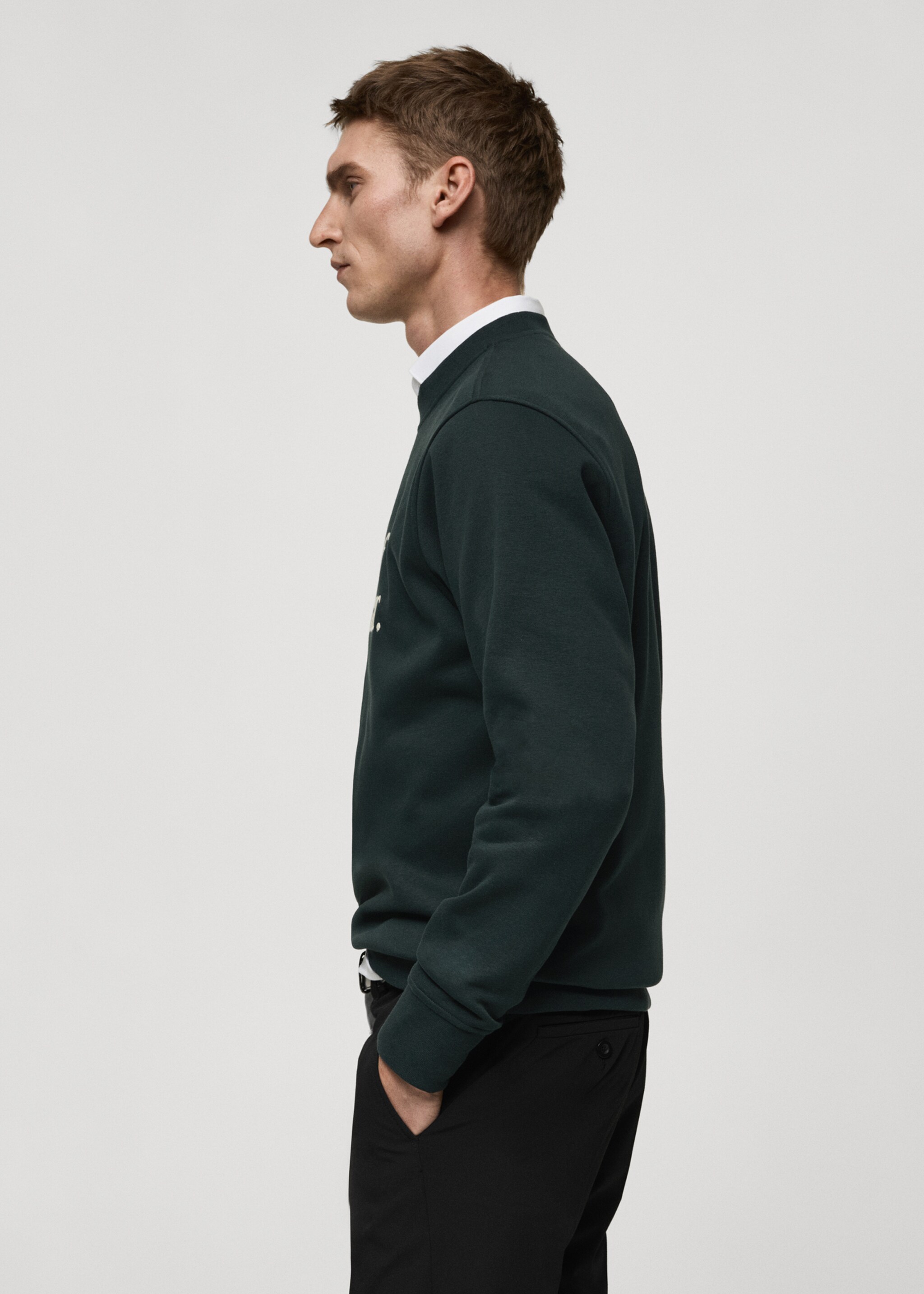 Sweat-shirt coton message brodé - Détail de l'article 2, Vert. Ref: 87032893-00.