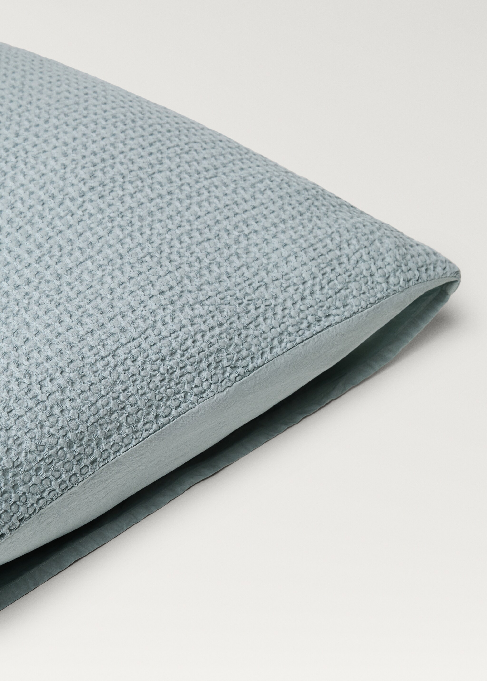 Two cotton waffle percale pillowcases 50x75 cm - Details of the article 1, Aqua Green. Ref: 87032929-00.