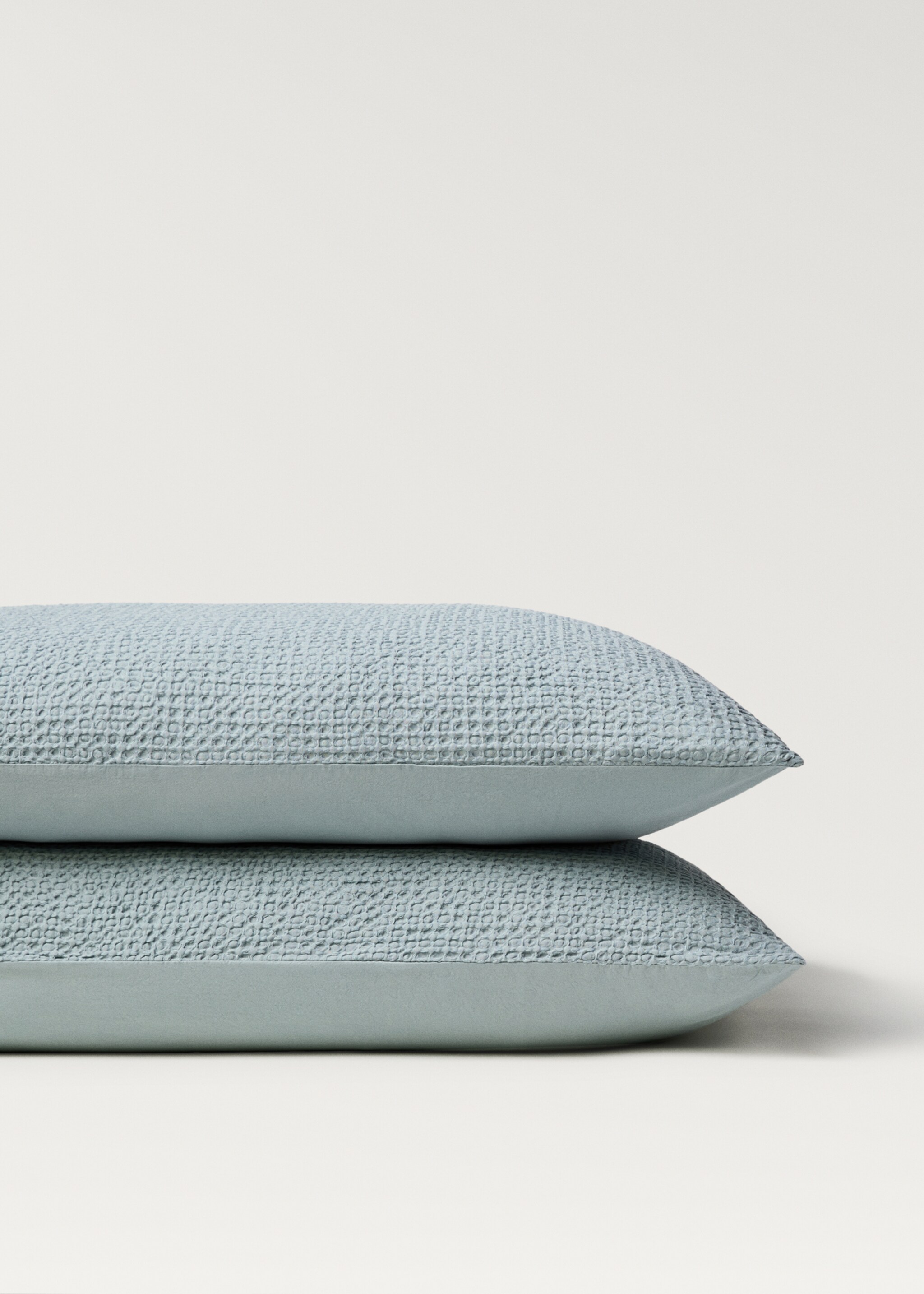 Two cotton waffle percale pillowcases 50x75 cm - Details of the article 3, Aqua Green. Ref: 87032929-00.