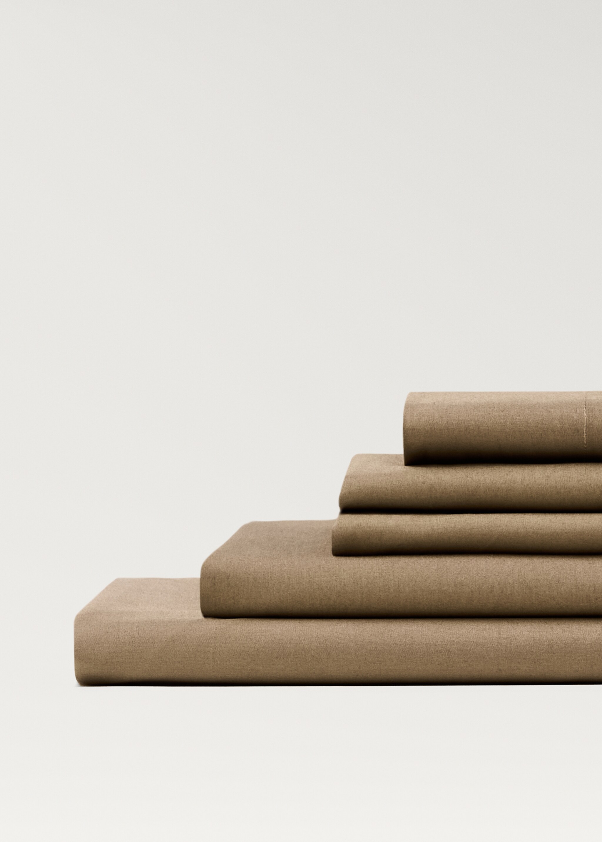 Percale cotton fitted sheet for 180 cm bed - Details of the article 3, Khaki. Ref: 87032943-00.