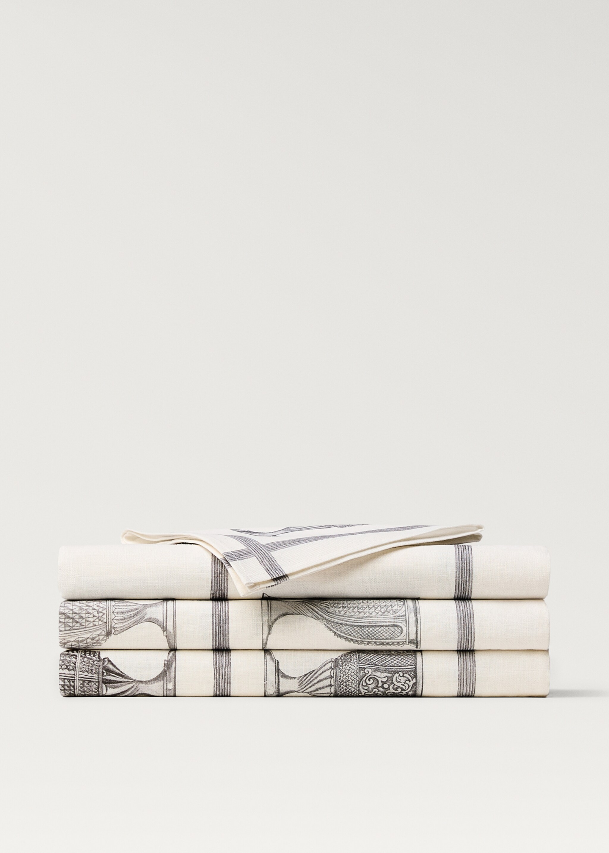 Linen-cotton tablecloth with glasses print for 8 to 10 diners - Article without model, Ecru. Ref: 87032948-00.