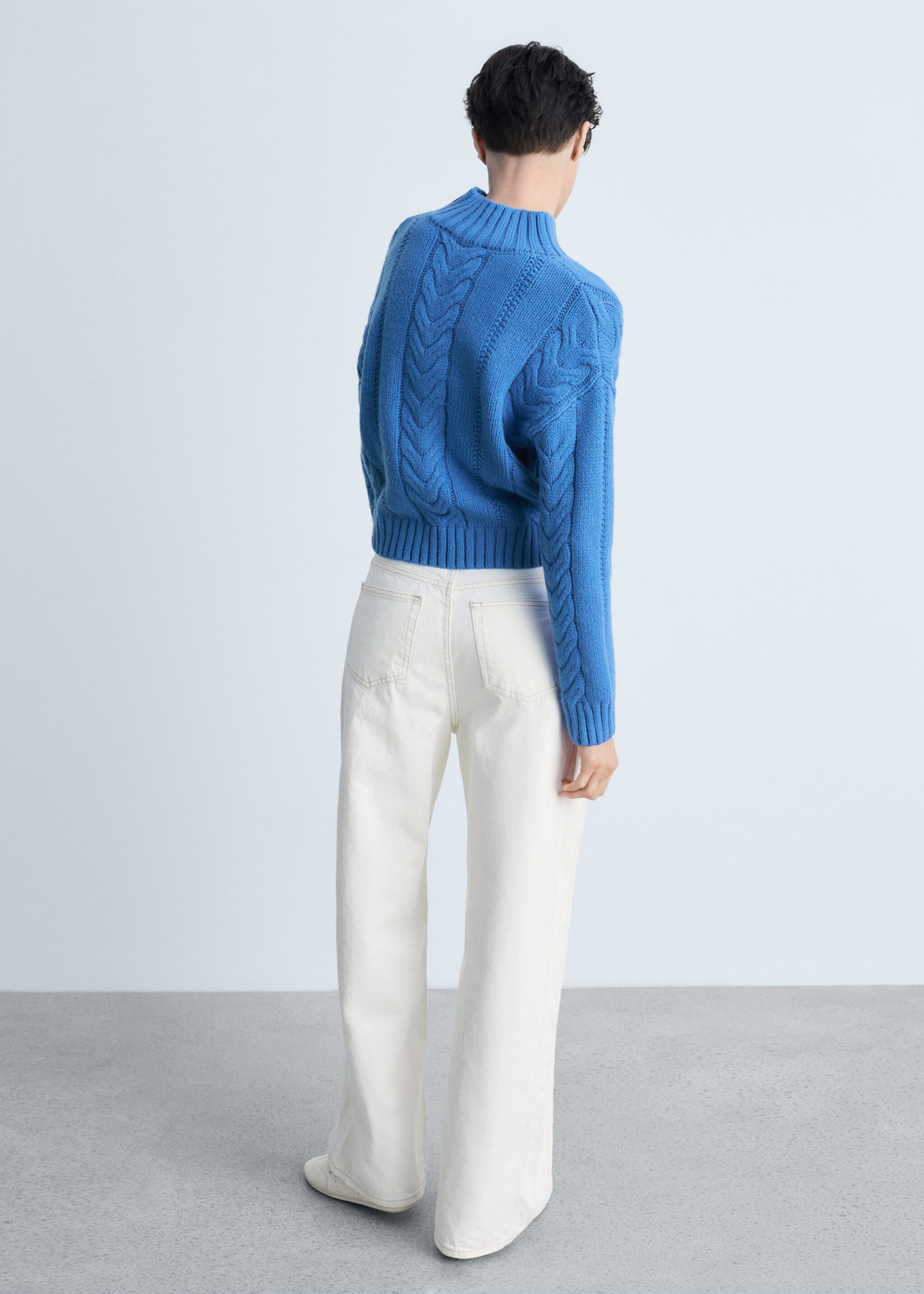 Braided sweater with perkins neck - Reverse of the article, Vibrant blue. Ref: 87033272-00.