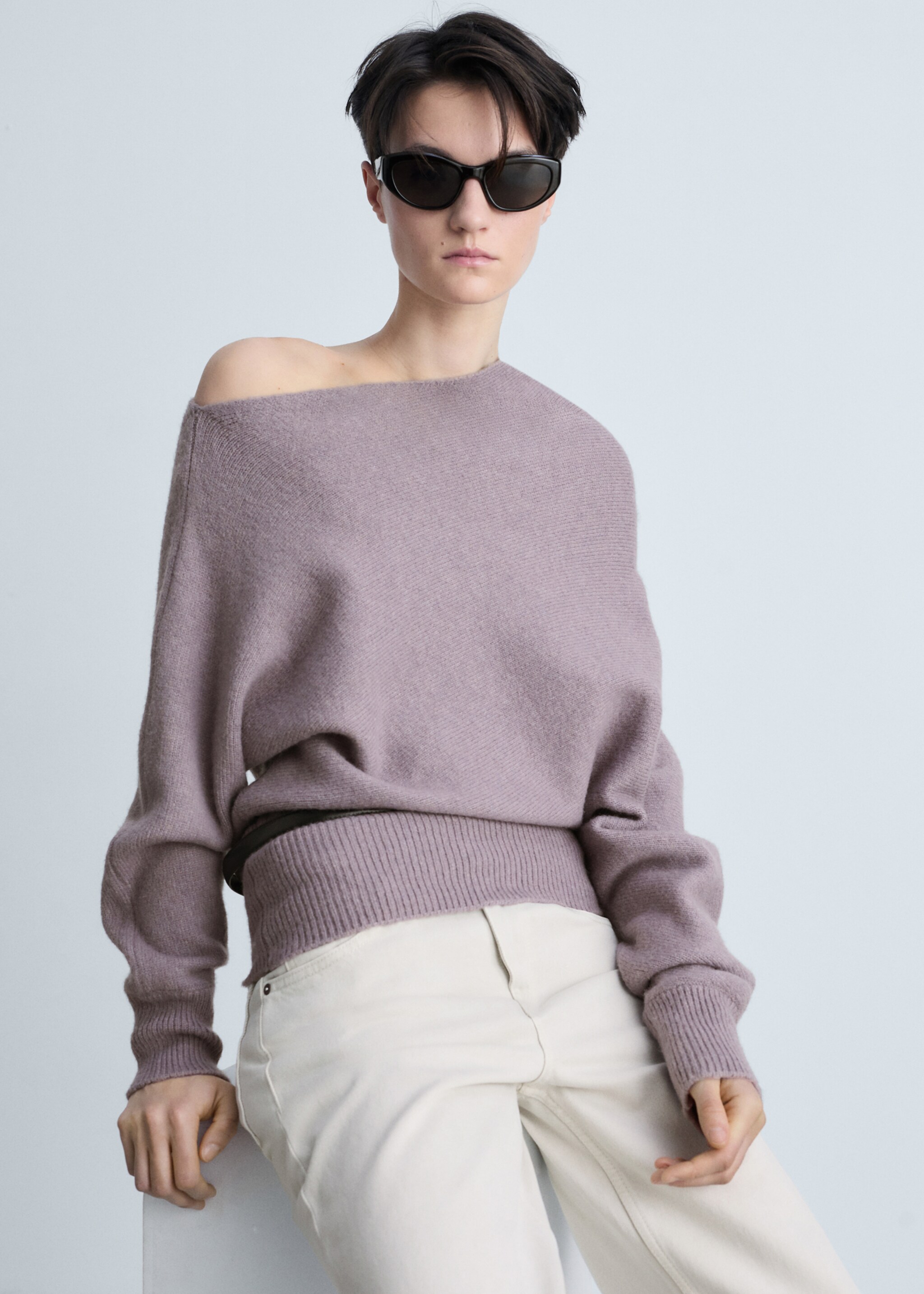 Asymmetrical wool-blend sweater - Medium plane, Light/Pastel Purple. Ref: 87033273-00.