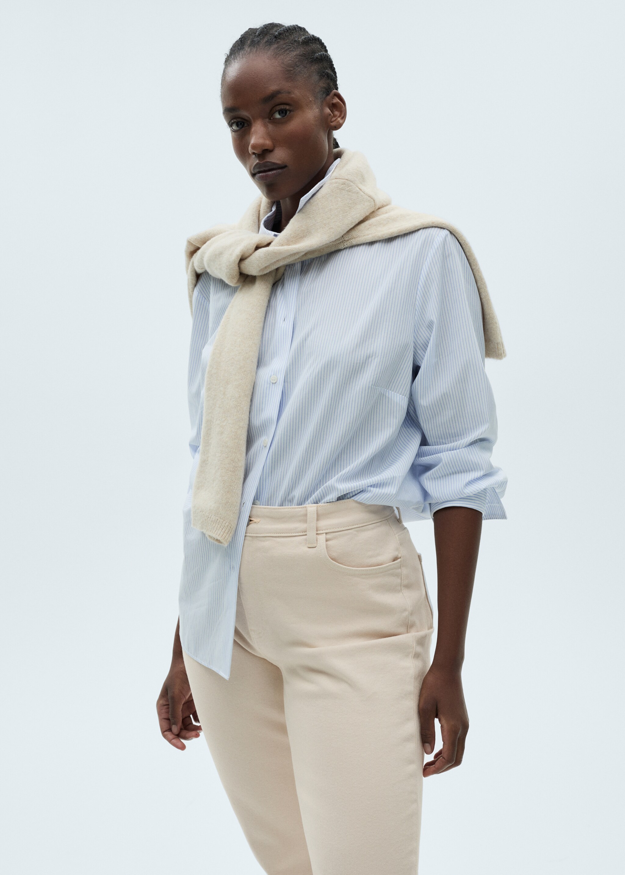 Newmom comfort high-rise jeans - Details of the article 5, Ecru. Ref: 87033274-00.