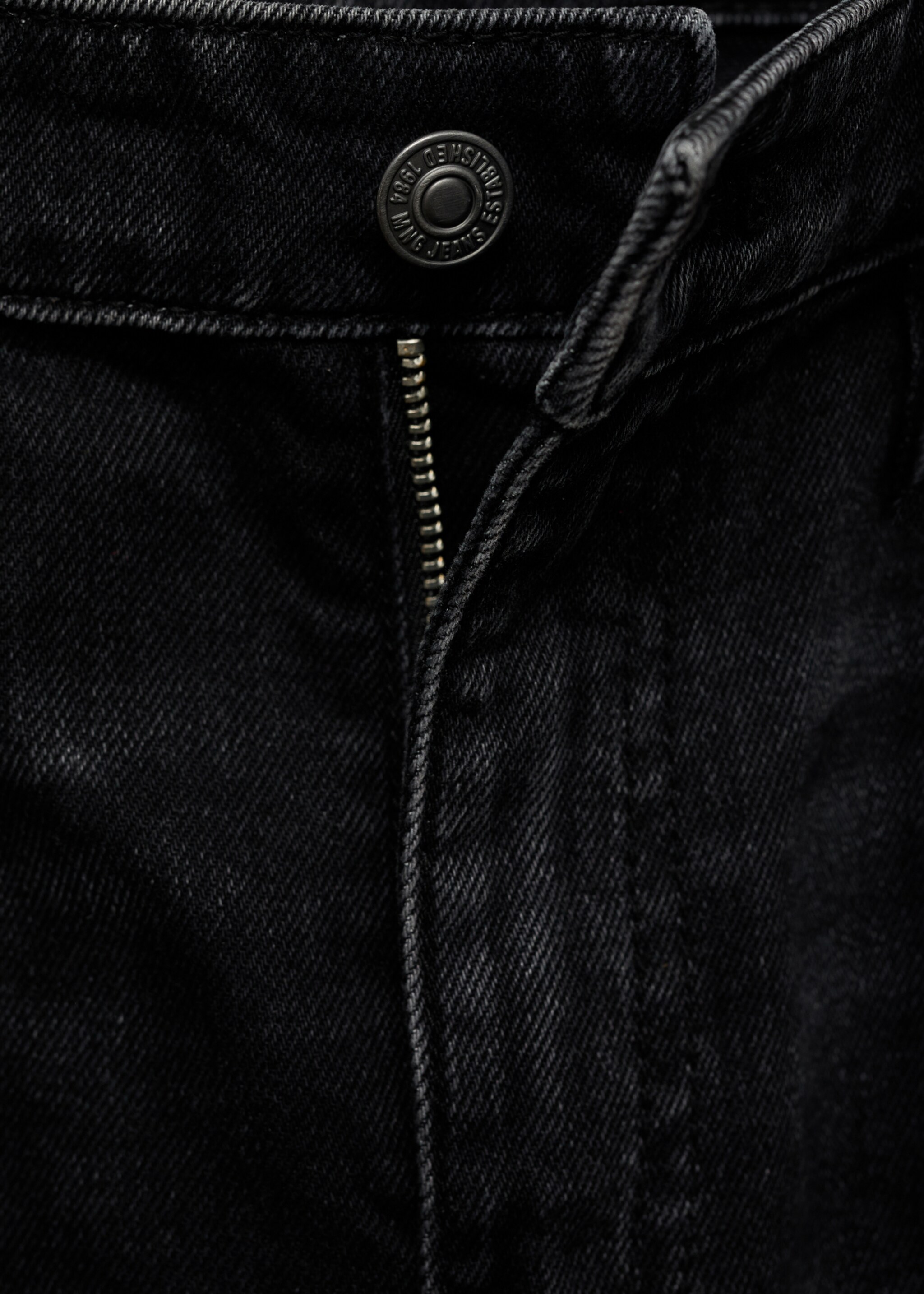 Low waist wide leg jeans - Details of the article 8, Black denim. Ref: 87033277-00.