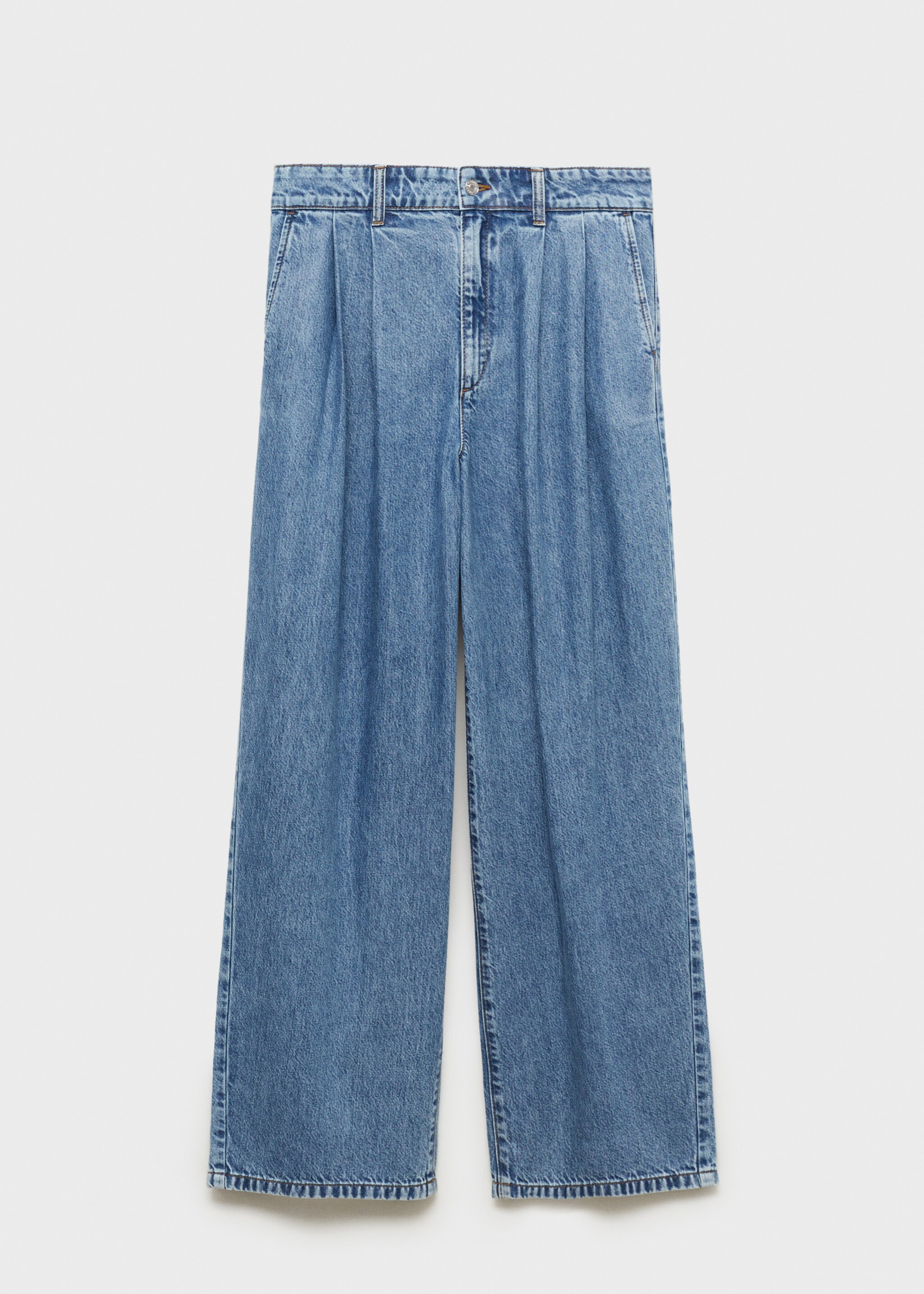 Wide-leg pleated jeans - Article without model, Medium Blue. Ref: 87033279-00.