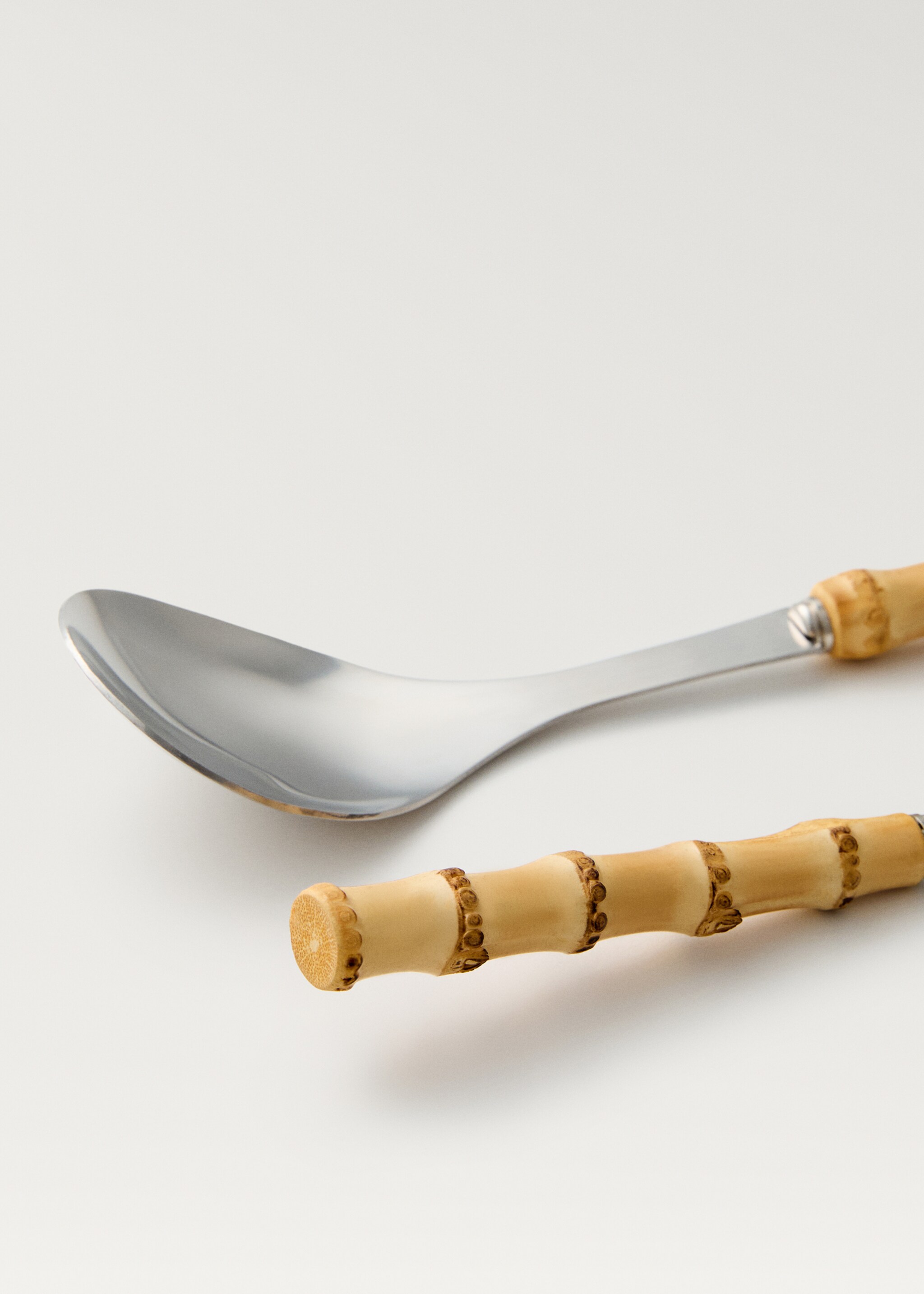 Set of serving cutlery with bamboo handles - Details of the article 1, Brown. Ref: 87033296-00.
