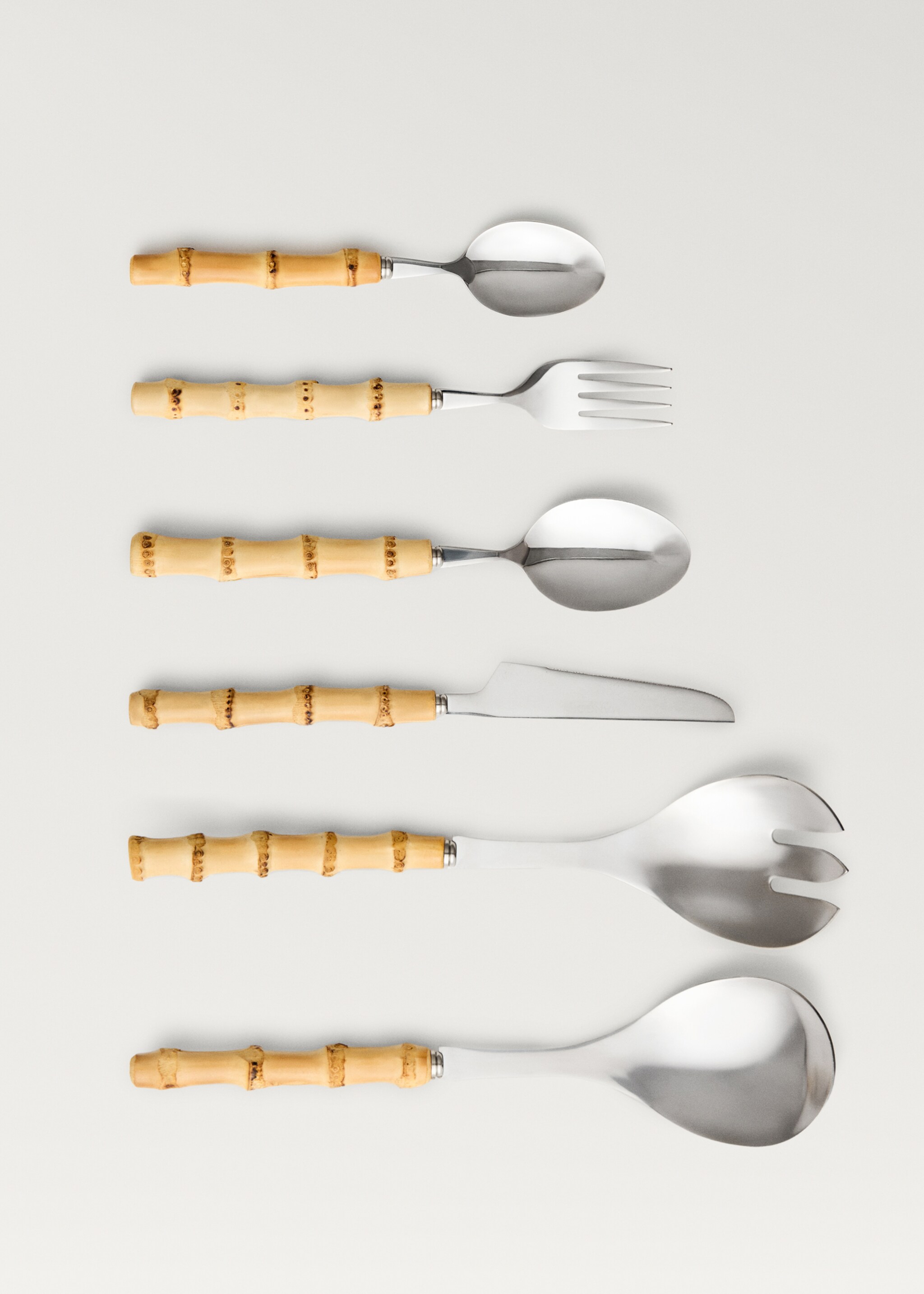 Set of serving cutlery with bamboo handles - Details of the article 3, Brown. Ref: 87033296-00.