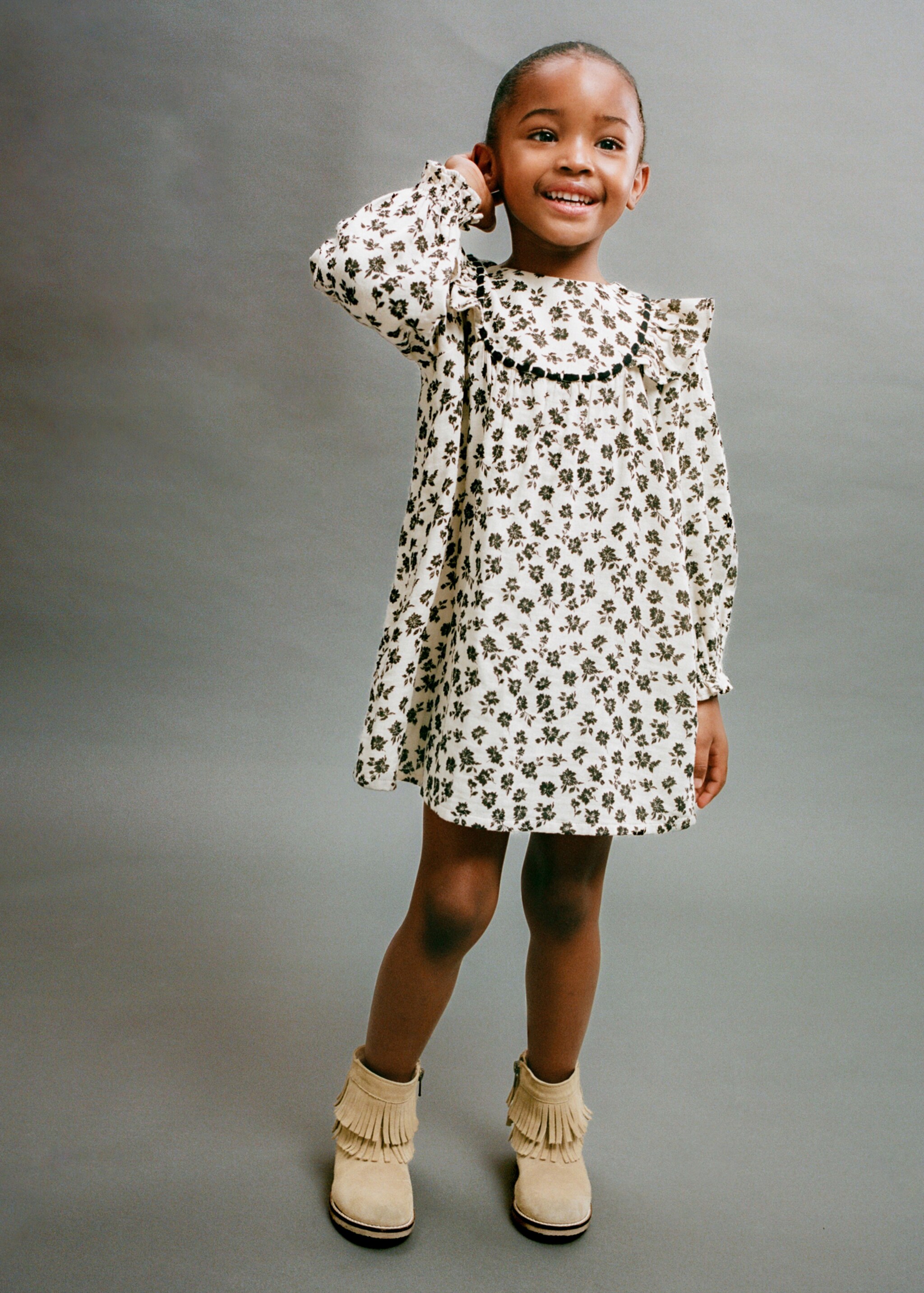 Printed cotton dress - Details of the article 5, Ecru. Ref: 87033637-00.