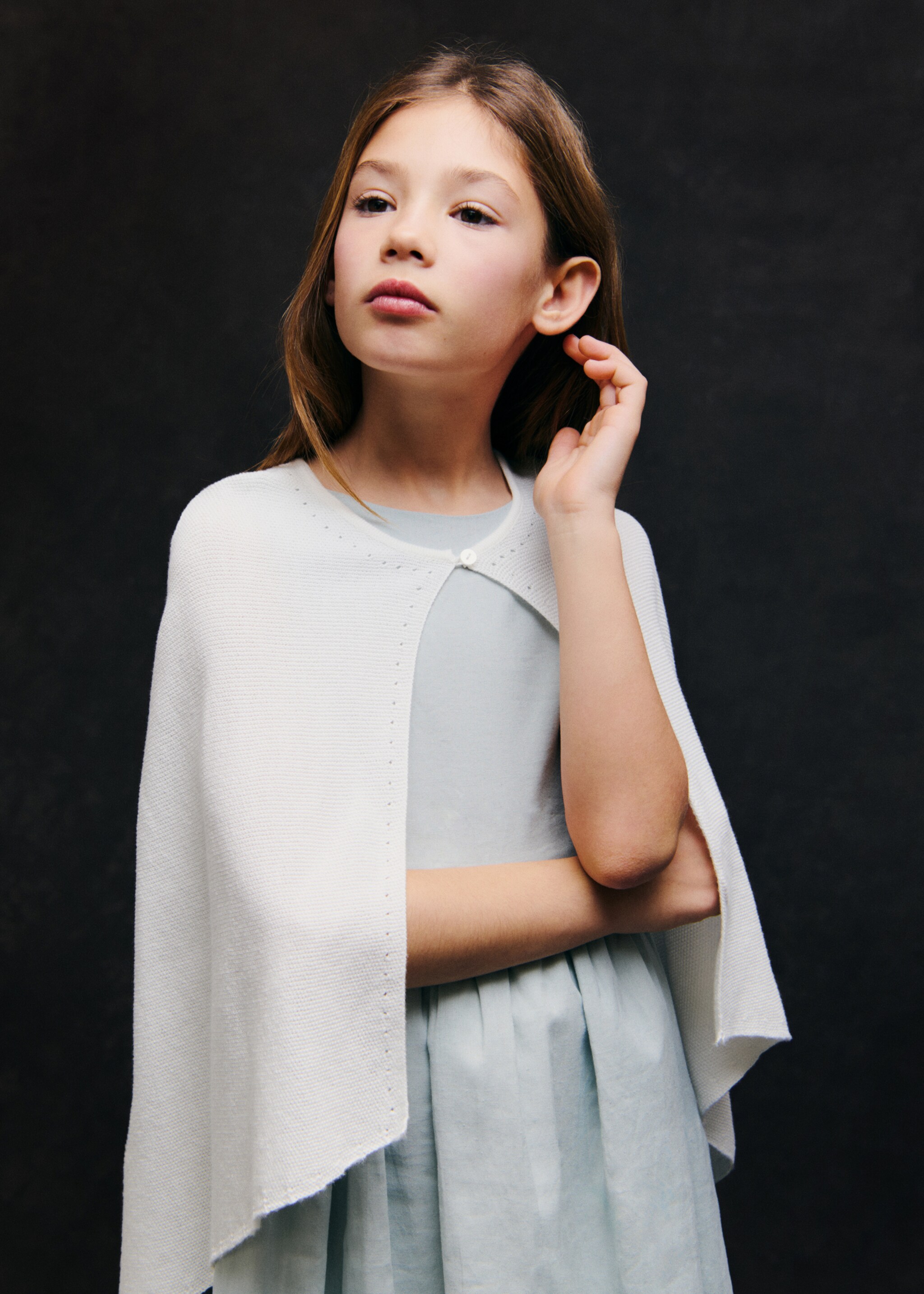 Cotton knit cape - Details of the article 5, Off White. Ref: 87033649-00.