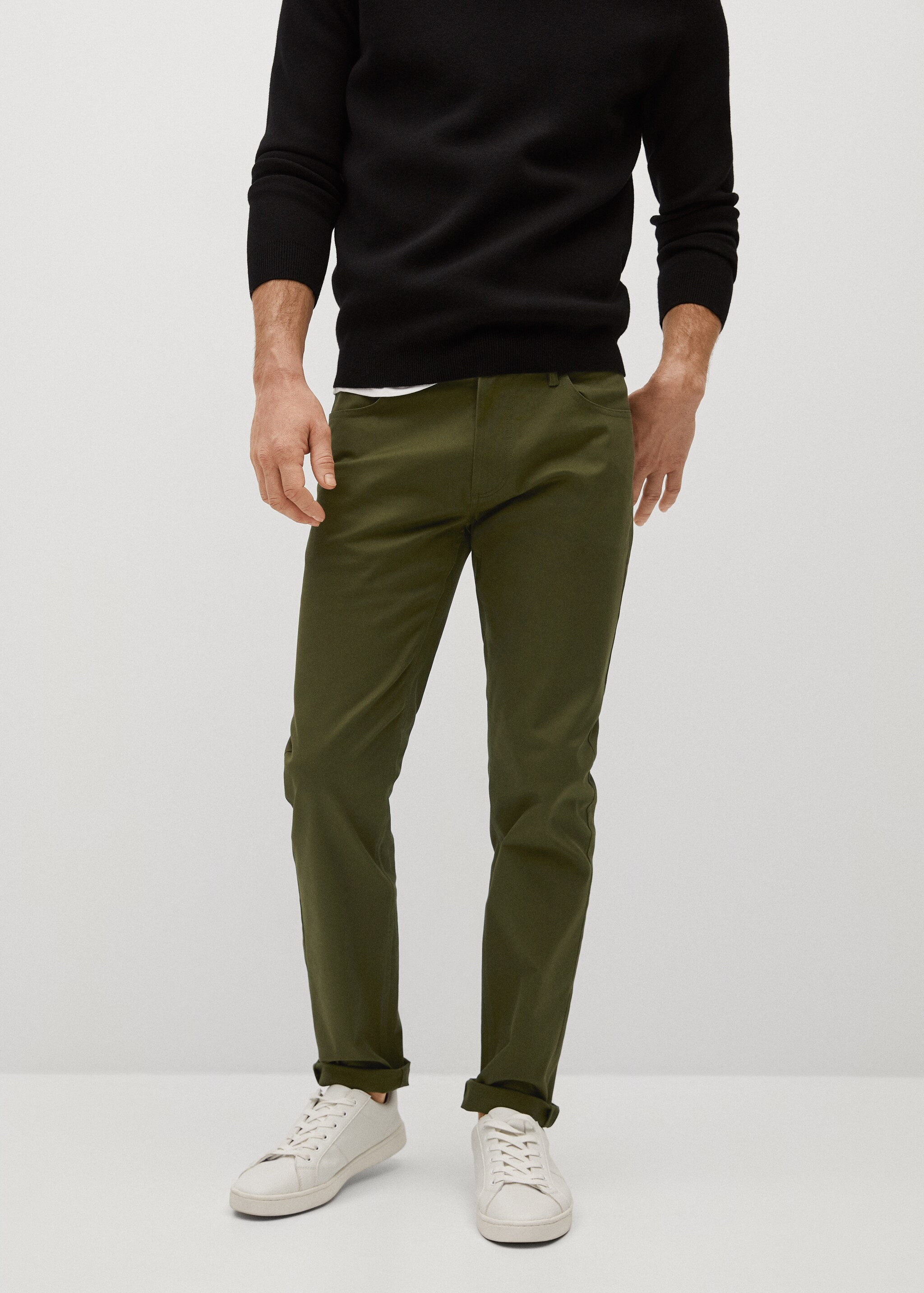Keprové kalhoty džínového stylu slim fit - Náhled ve středové rovině