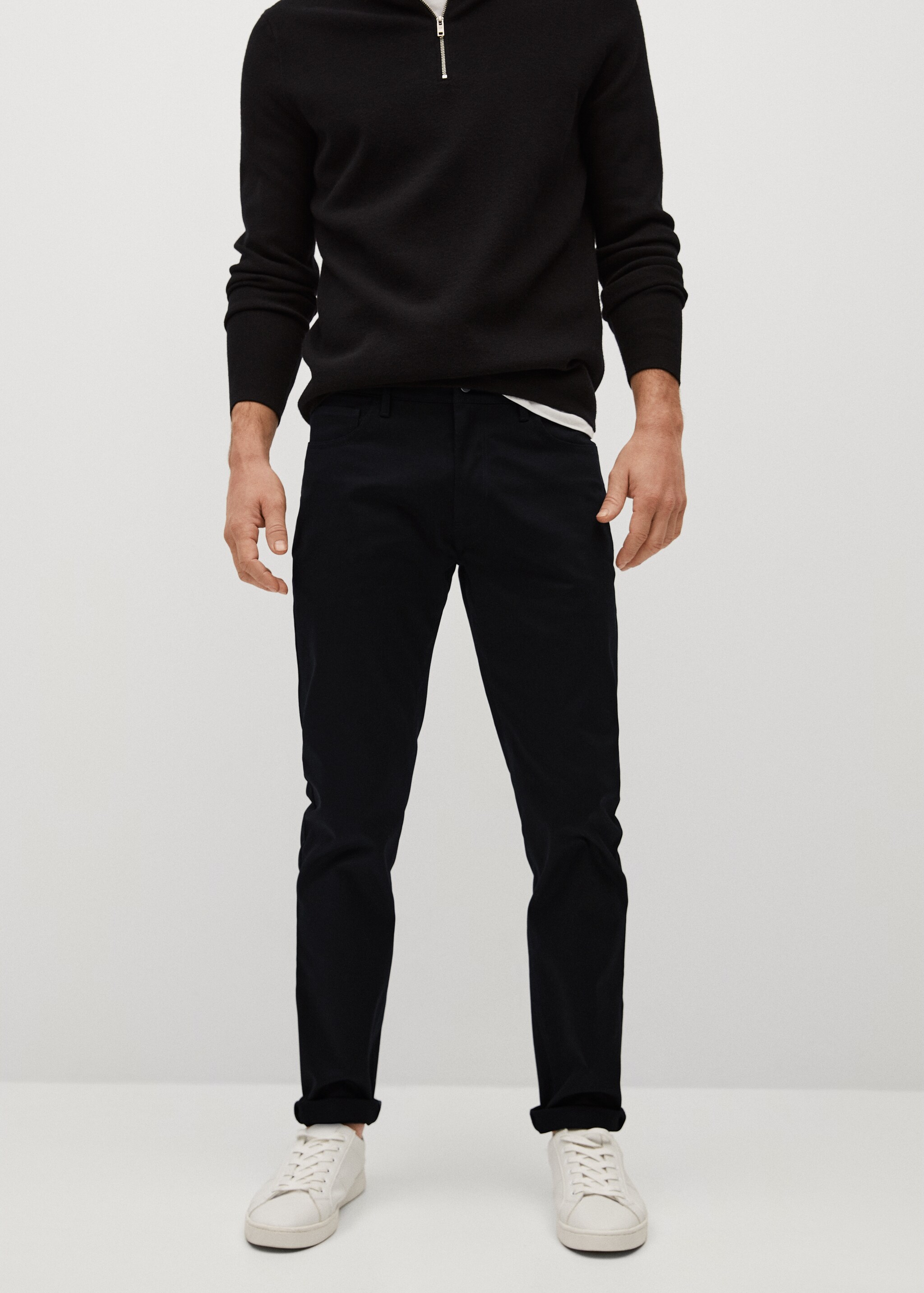 Keprové kalhoty džínového stylu slim fit - Náhled ve středové rovině