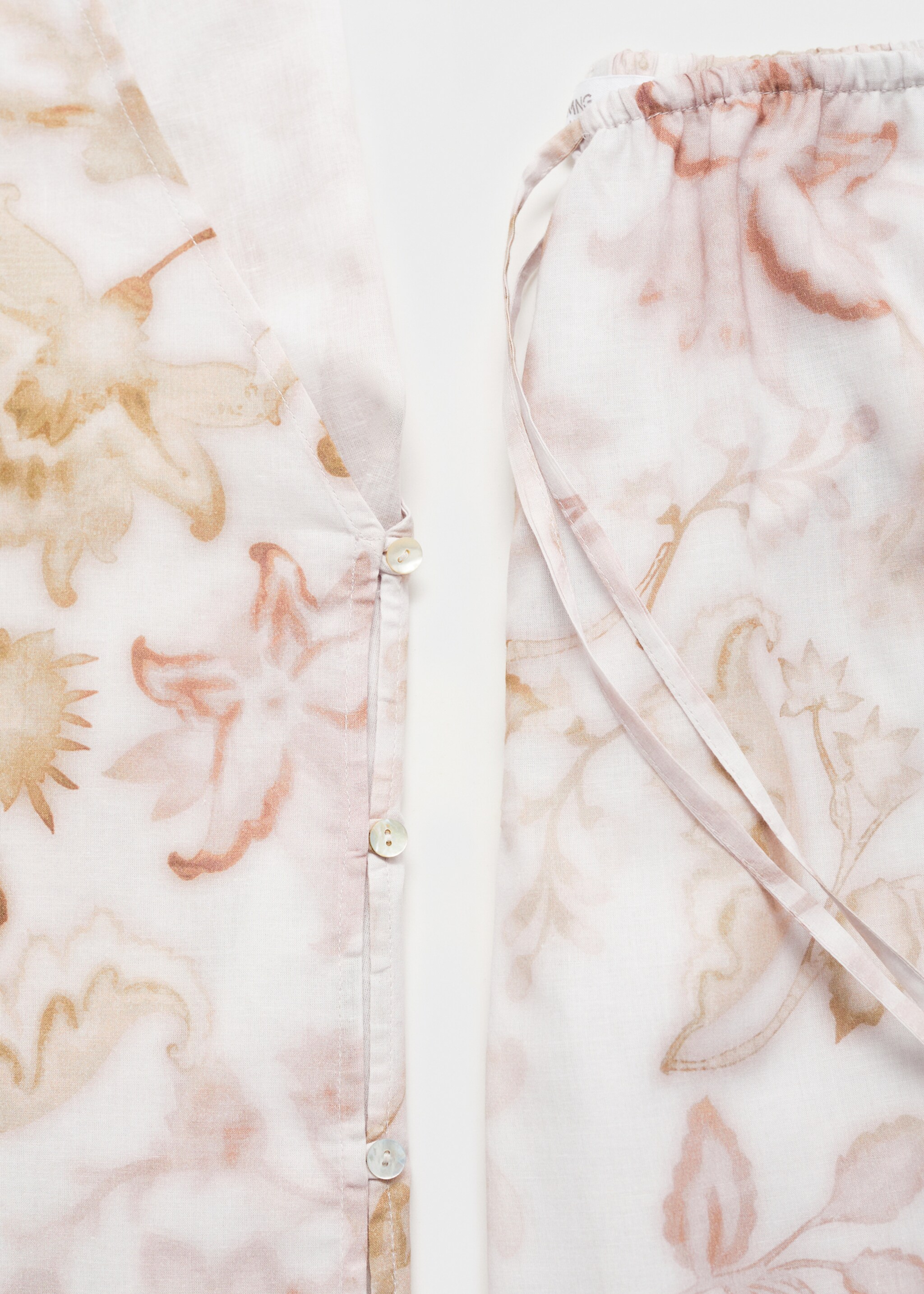 Pyjama top with floral detail - Details of the article 0, Light/Pastel Grey. Ref: 87034068-00.