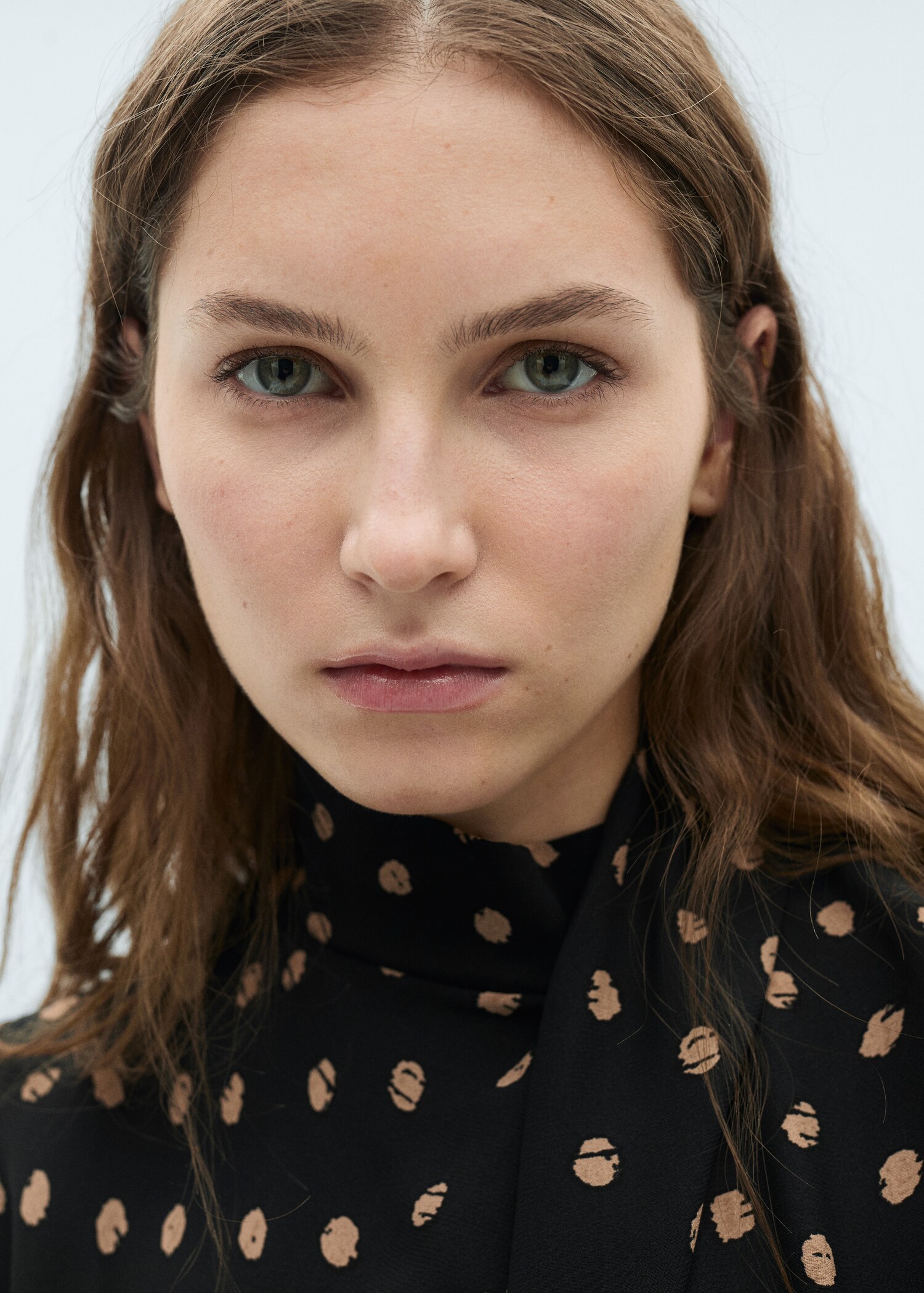 Polka-dot blouse with draped collar - Details of the article 1