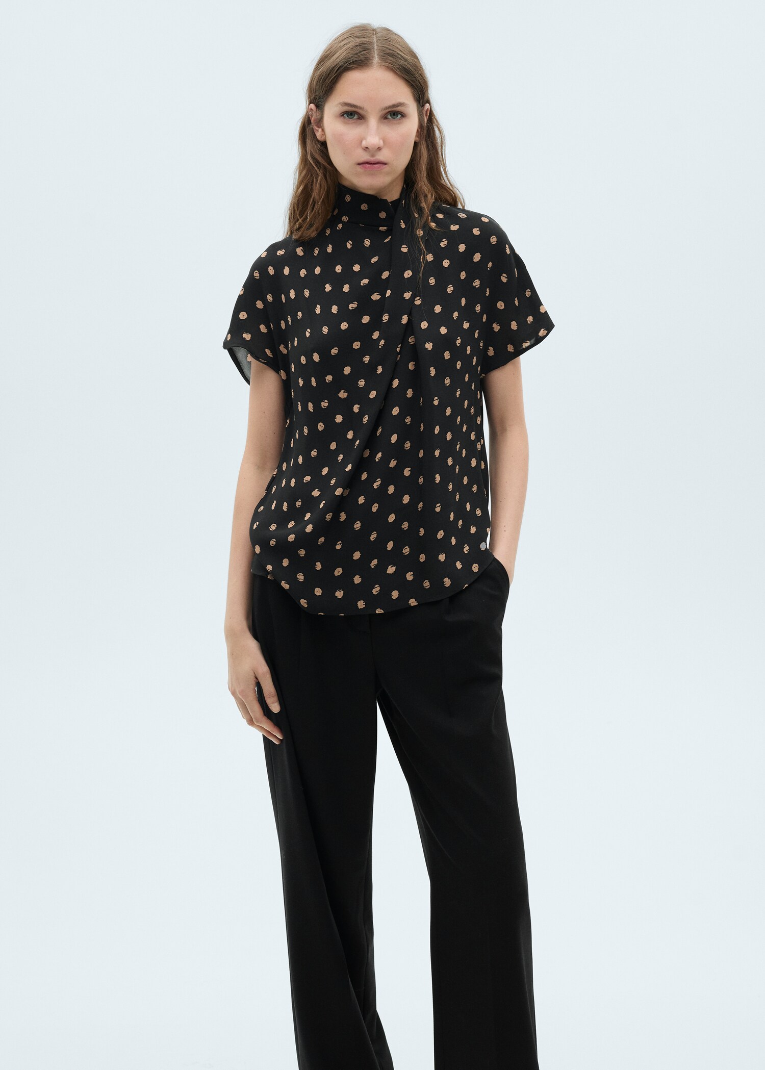Polka-dot blouse with draped collar - Details of the article 6
