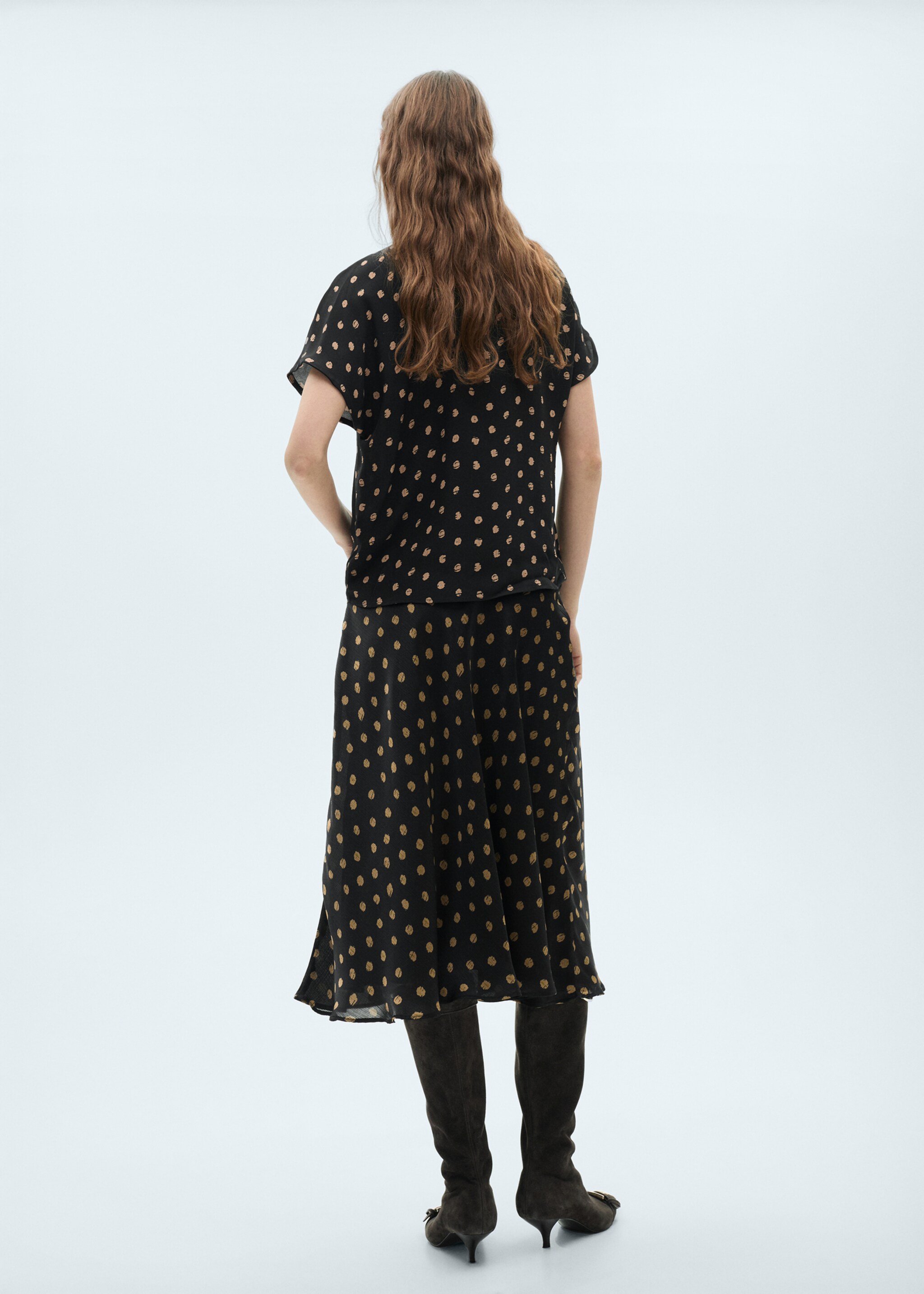 Polka-dot blouse with draped collar - Reverse of the article, Black. Ref: 87034071-00.