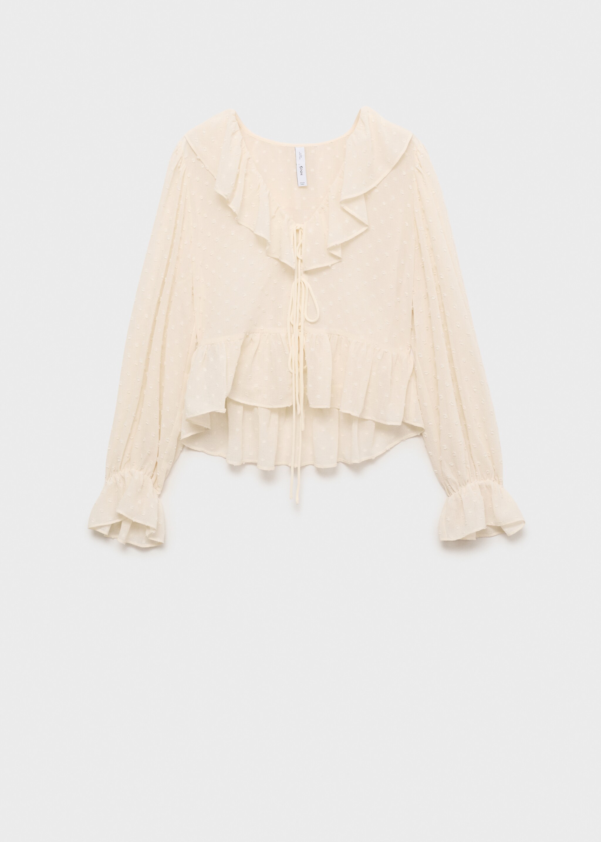 Ruffled blouse with bow closure - Article without model, Ecru. Ref: 87034074-00.