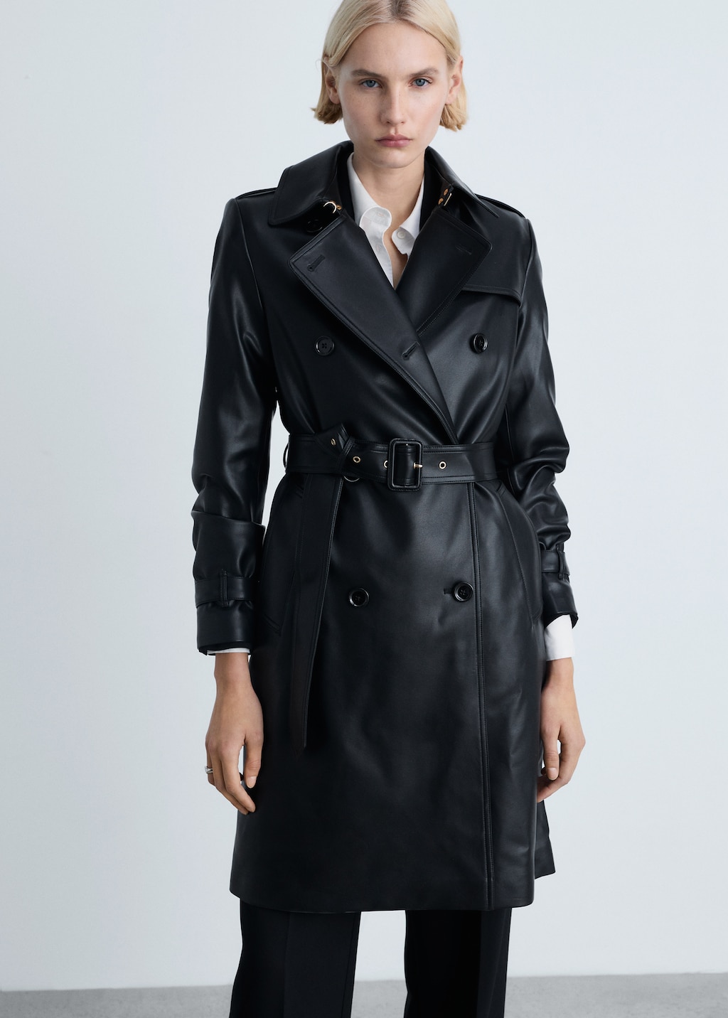 Faux-leather trench coat - Women | MANGO OUTLET USA
